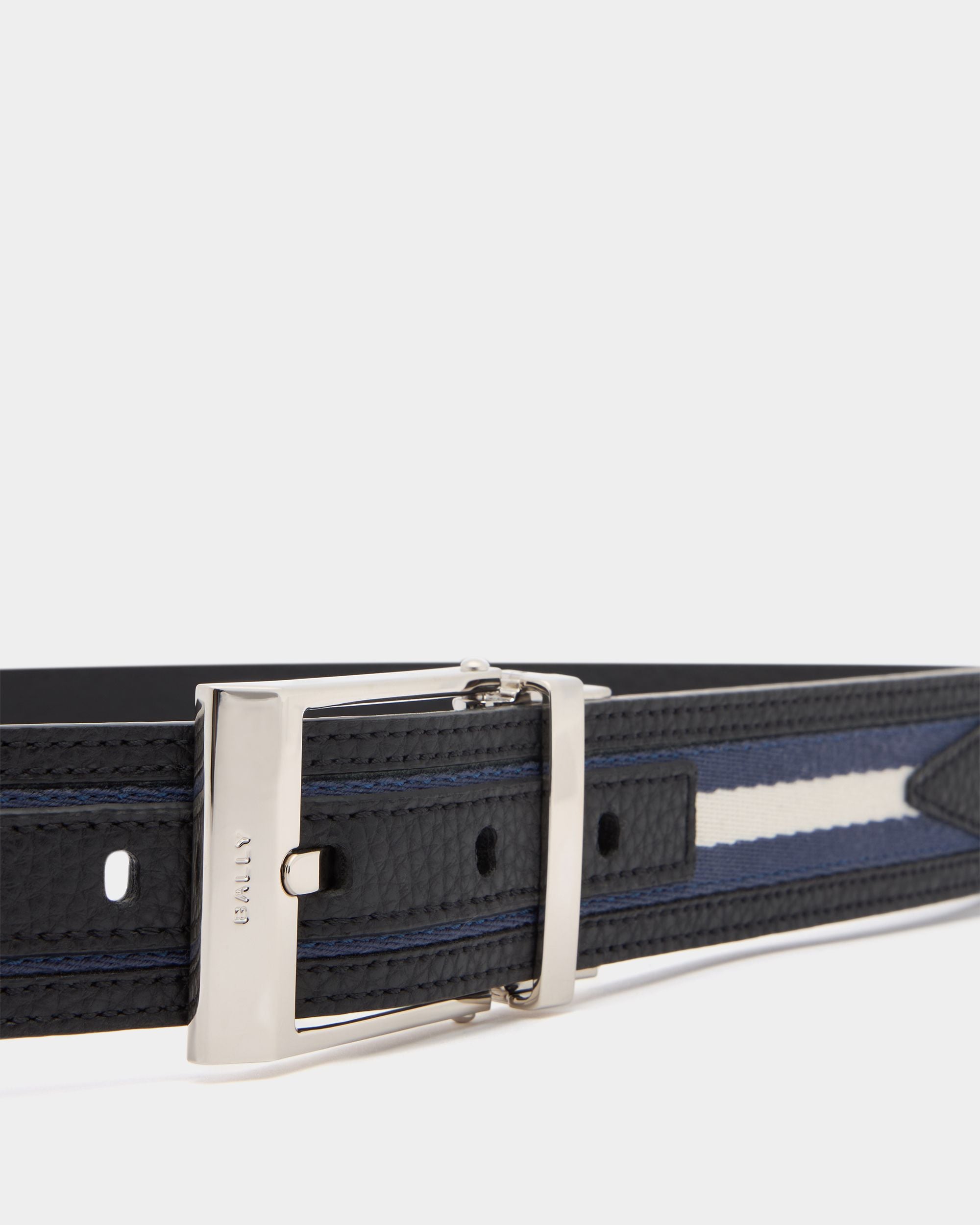Bally Global - Shiffie 35 mm Reversible Belt in Blue Fabric And Black Leather - Multicolor