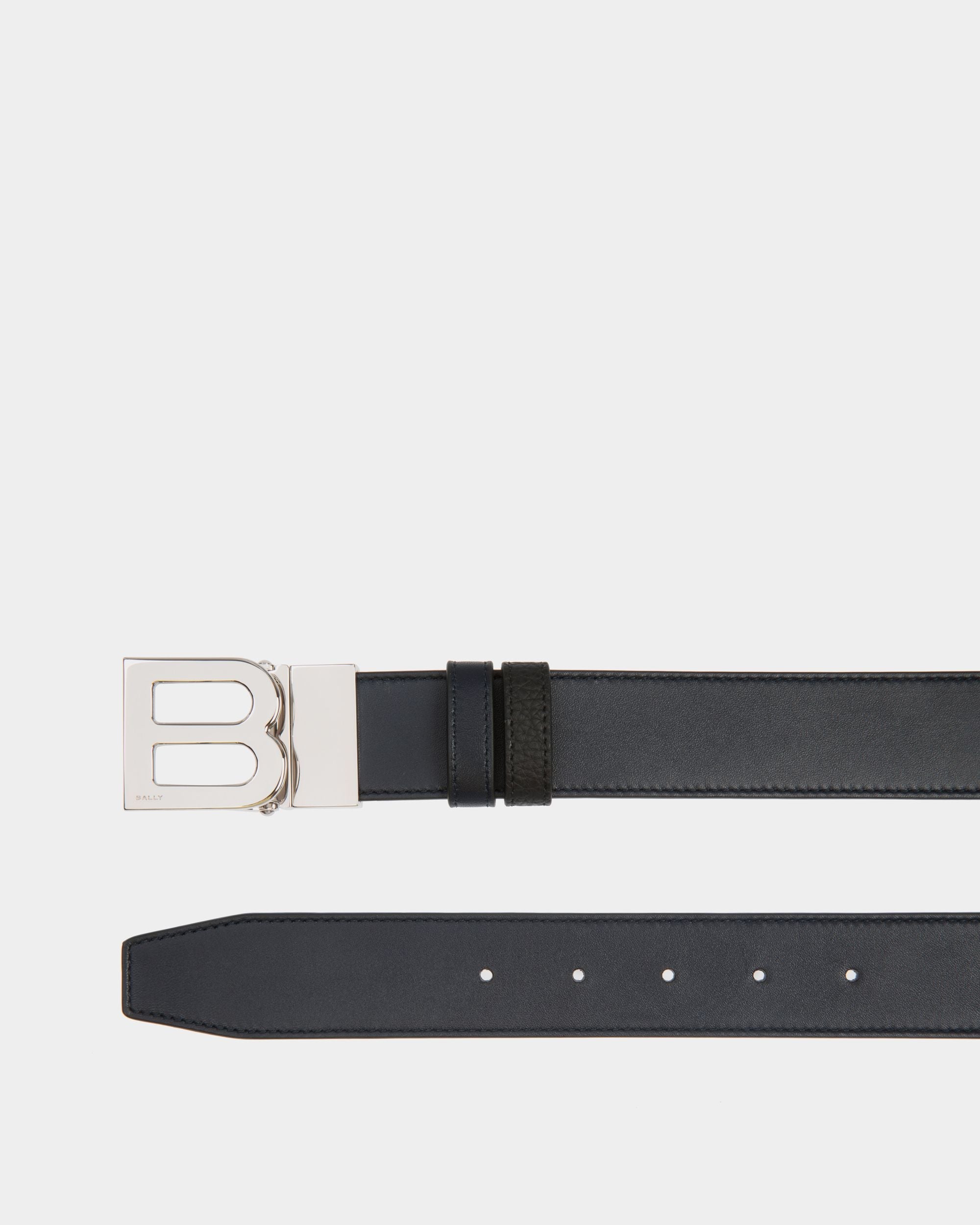 Bally Global - Ceinture B Logo 35 mm Réversible Et Ajustable En Cuir Navy Blue Et Noir - Multicolore
