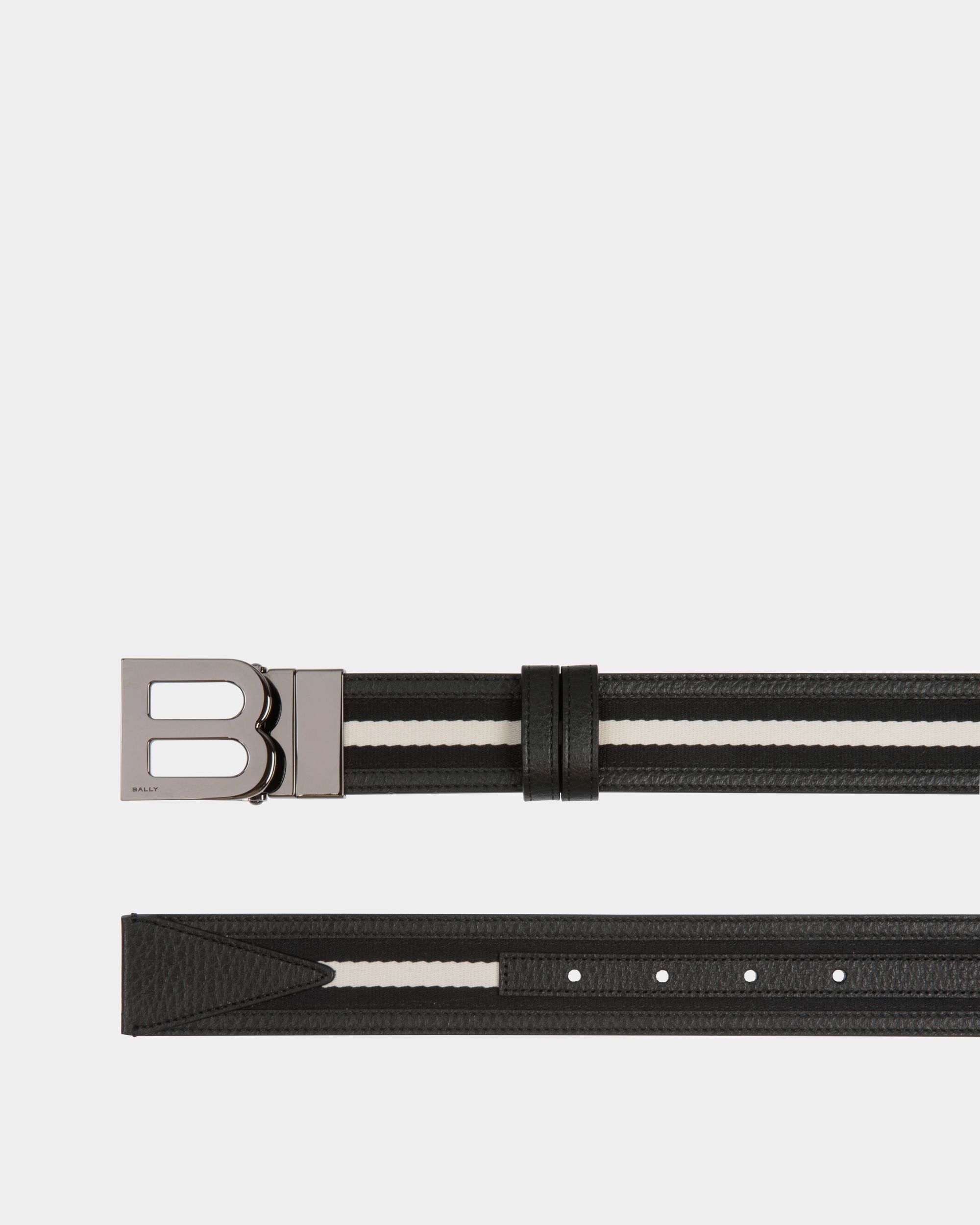 Bally Global - B Logo 35mm Reversible Belt in Black and White Fabric And Leather - Multicolor
