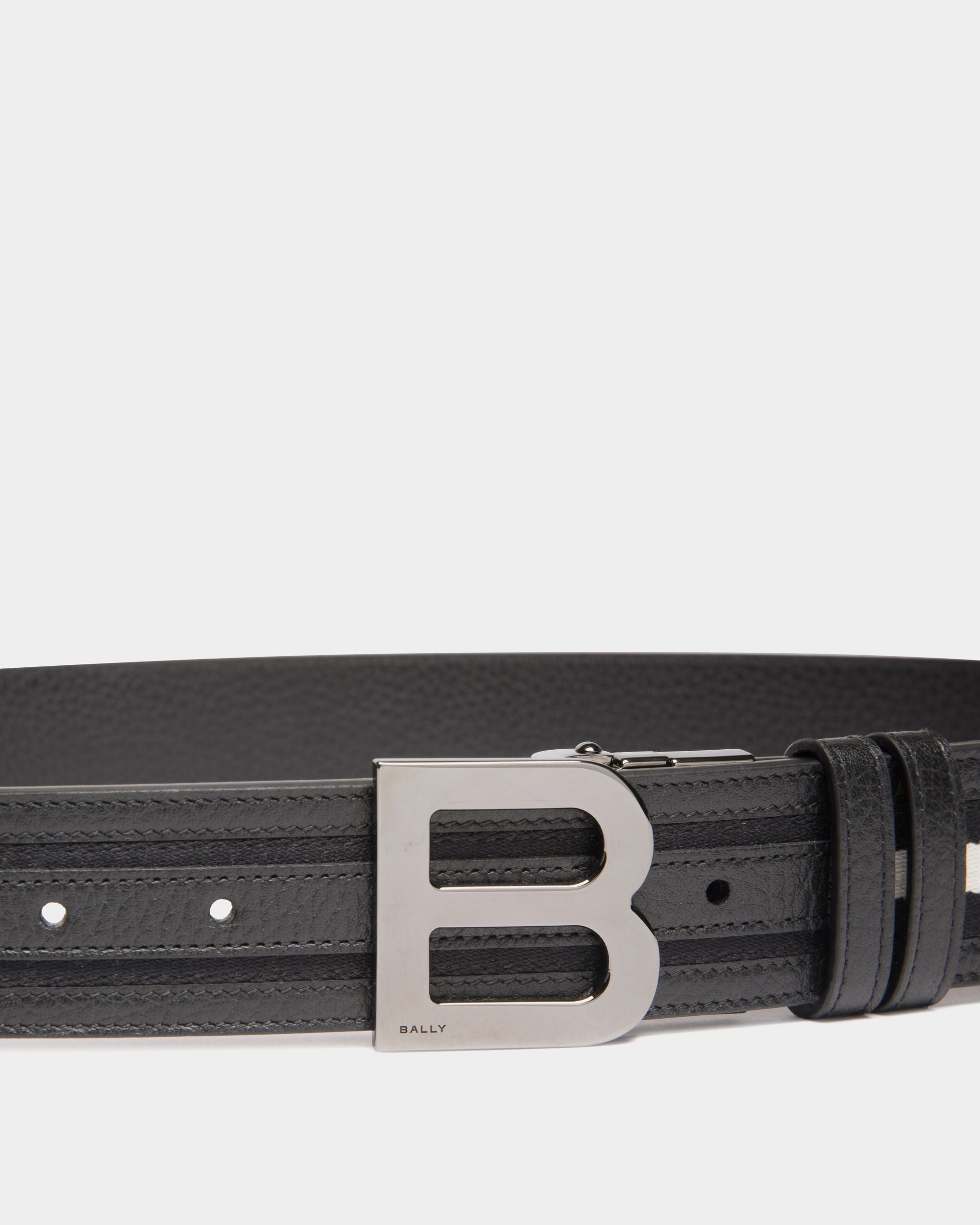 Bally Global - B Logo 35mm Reversible Belt in Black and White Fabric And Leather - Multicolor