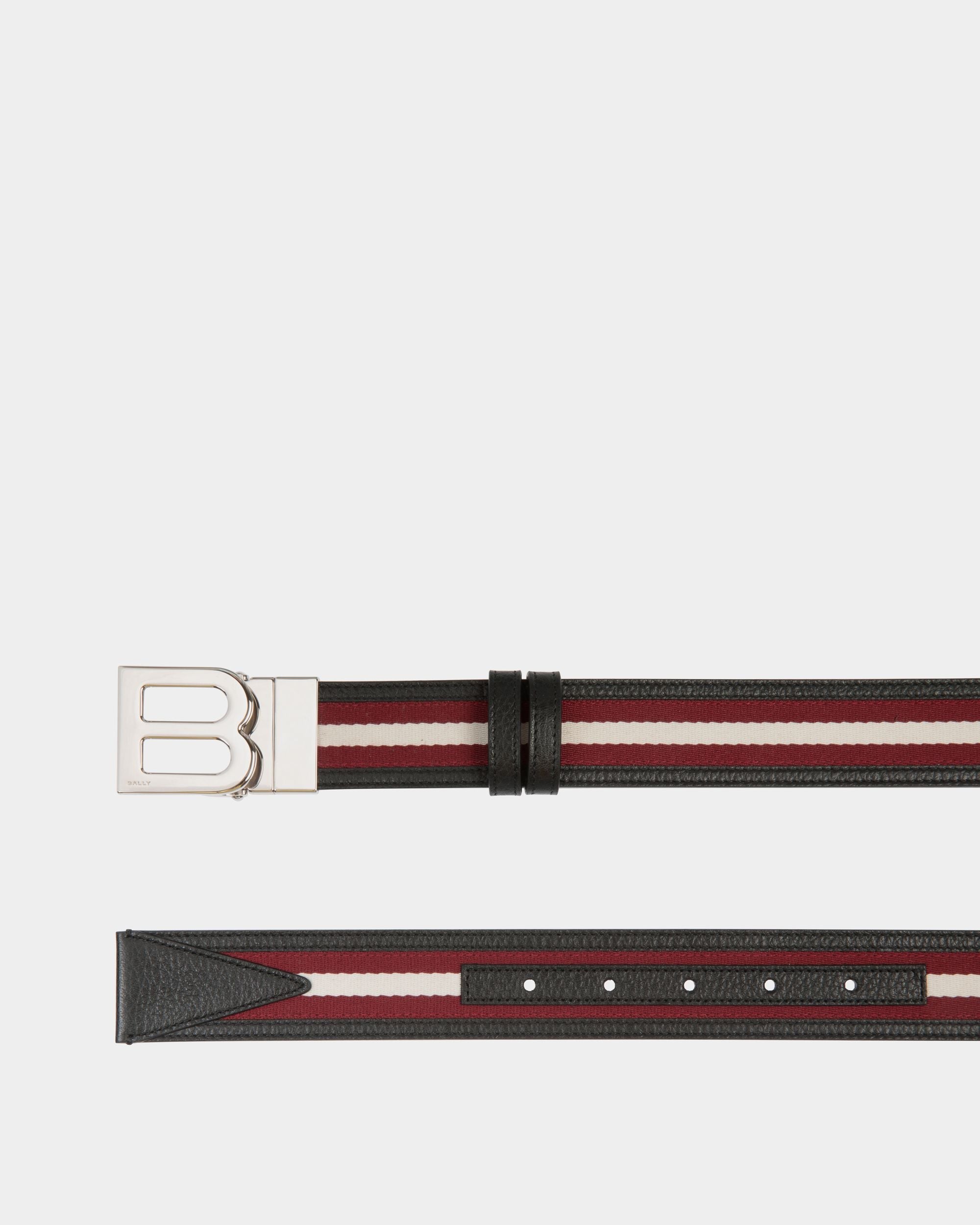 Bally Global - B Logo 35mm Reversible Belt in Red and White Fabric And Leather - Multicolor