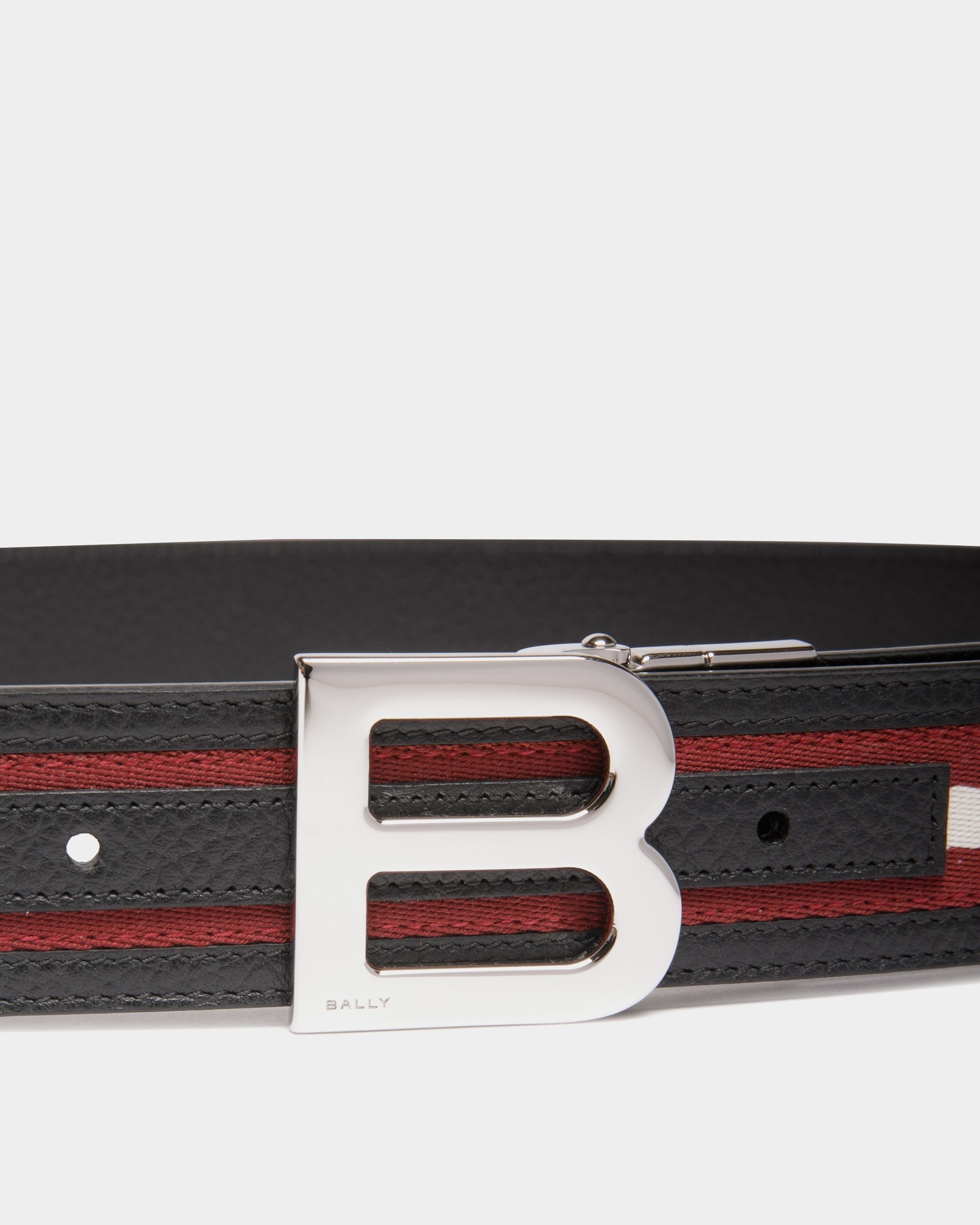 Bally Global - B Logo 35mm Reversible Belt in Red and White Fabric And Leather - Multicolor