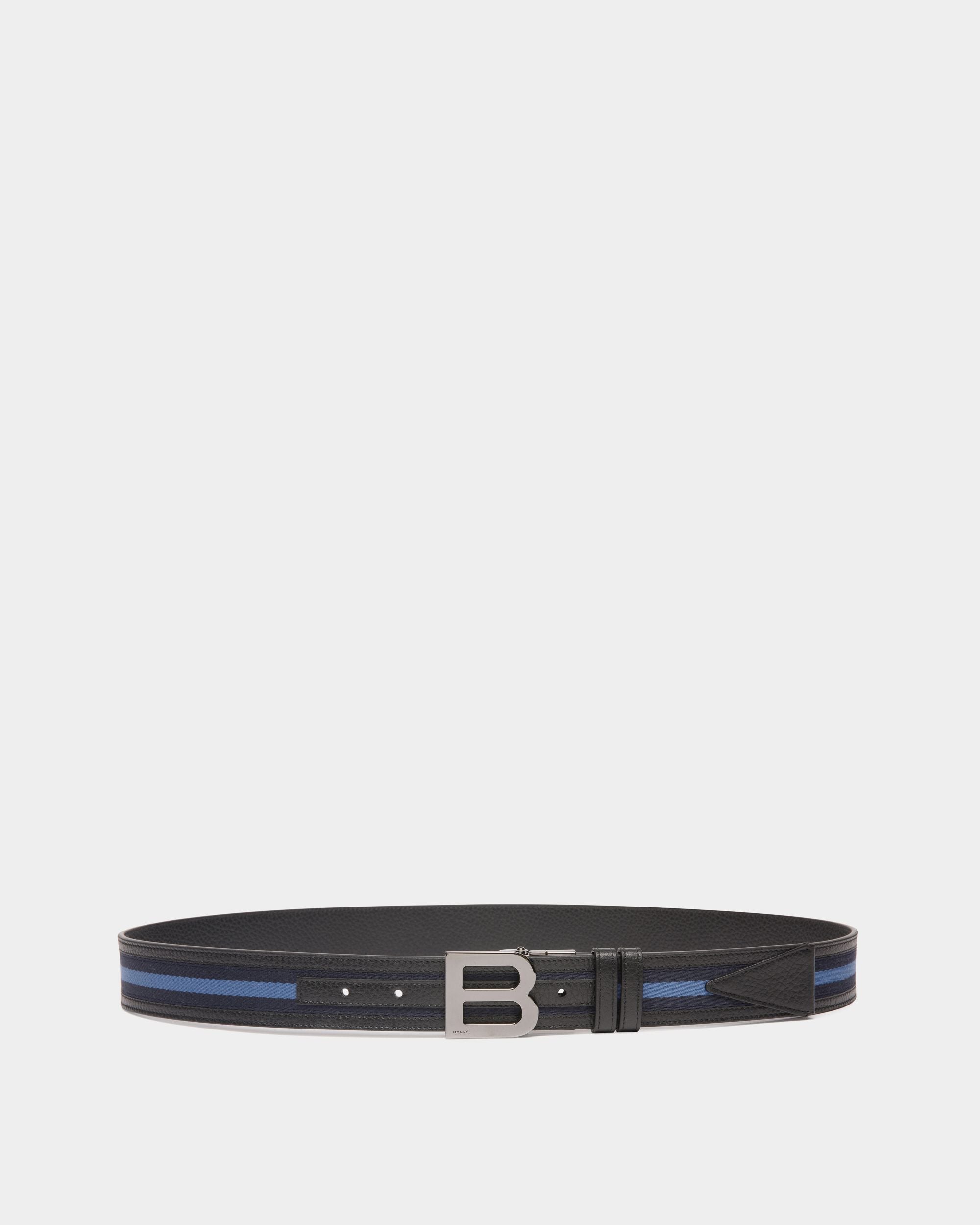 Bally Global - B Logo 35mm Reversible Belt in Navy Blue and Light Blue Fabric And Leather - Multicolor