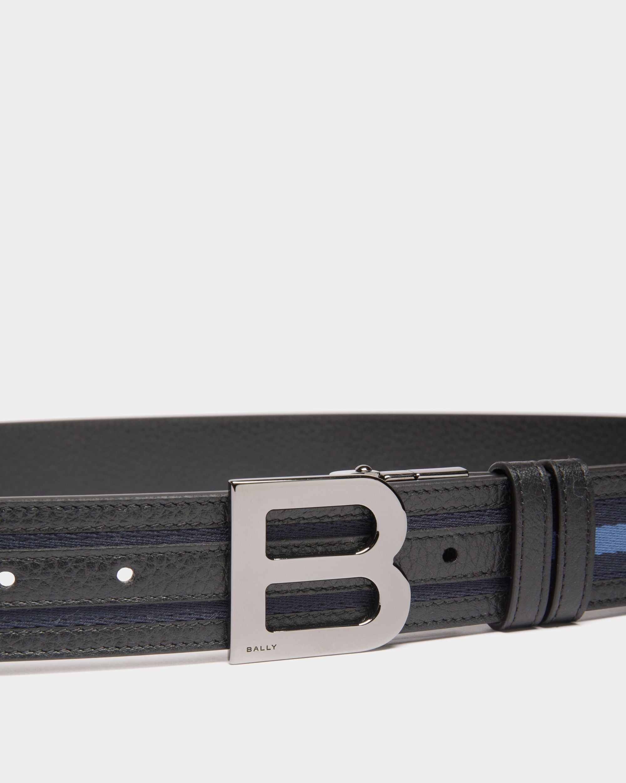 Bally Global - B Logo 35mm Reversible Belt in Navy Blue and Light Blue Fabric And Leather - Multicolor
