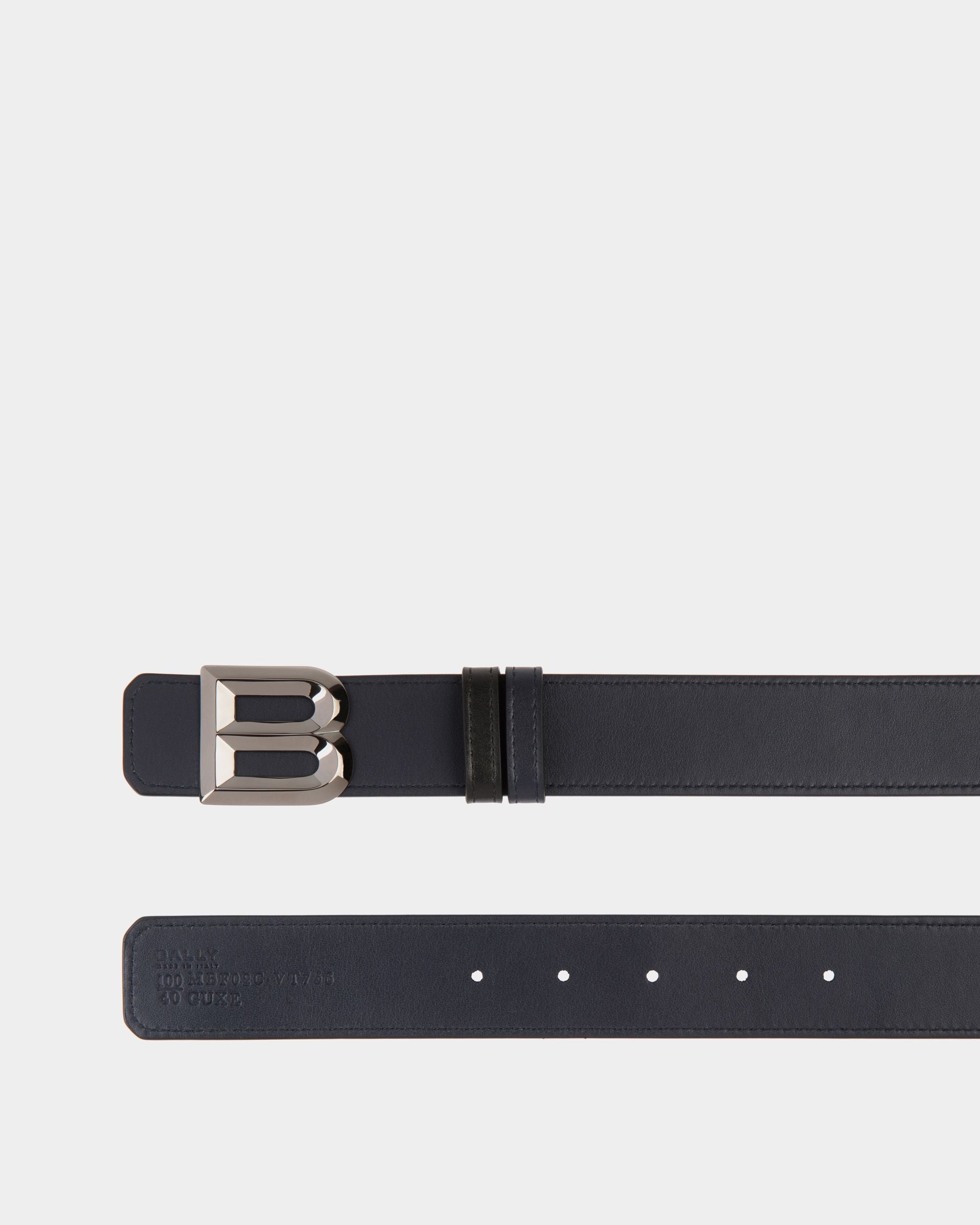 Bally Global - Cinturón Reversible B Bold 35 Mm De Piel Negra Y Navy Blue - Multicolor