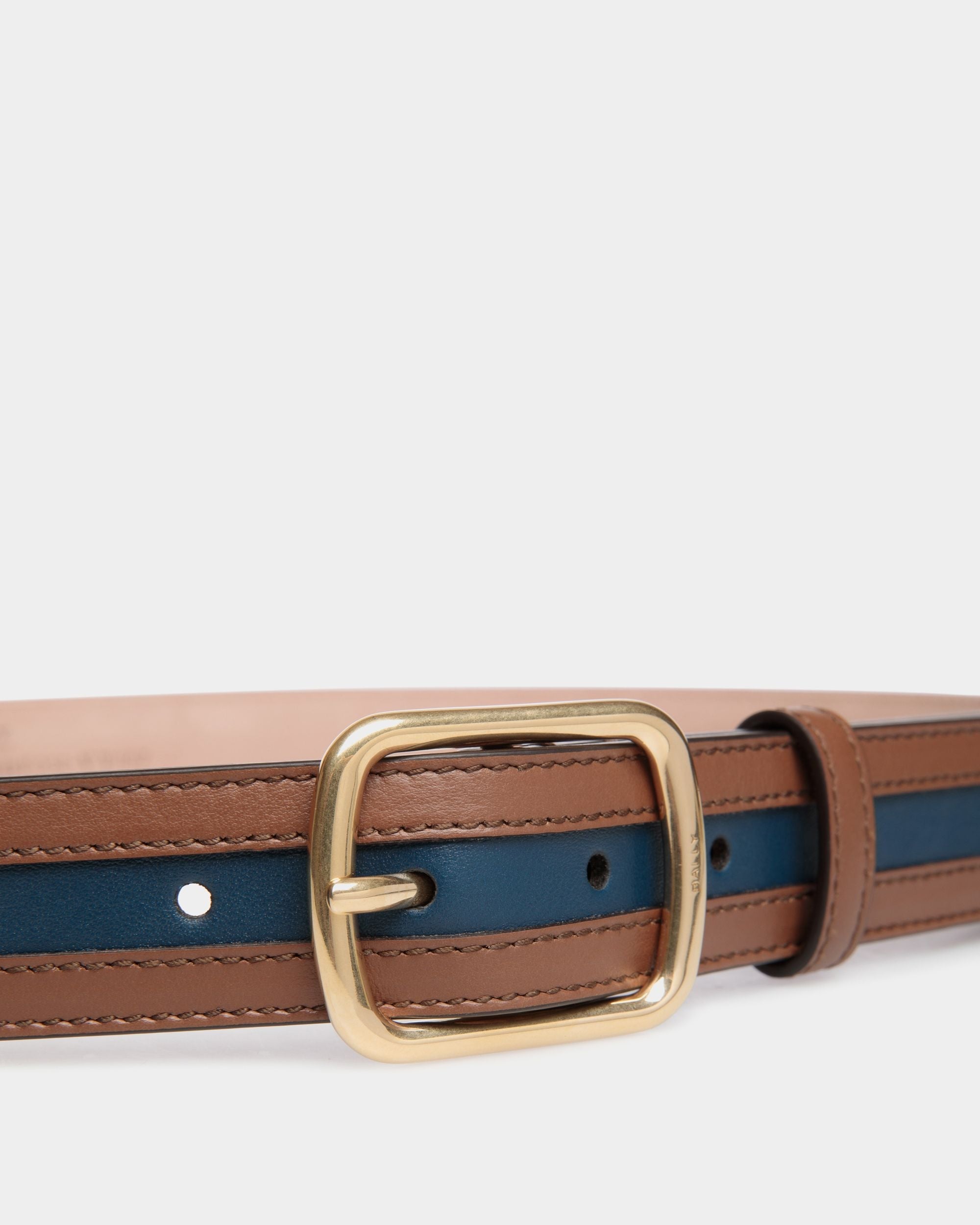 Bally Global - Cinturón Orson 30 Mm De Piel Marrón Y Navy Blue - Multicolor