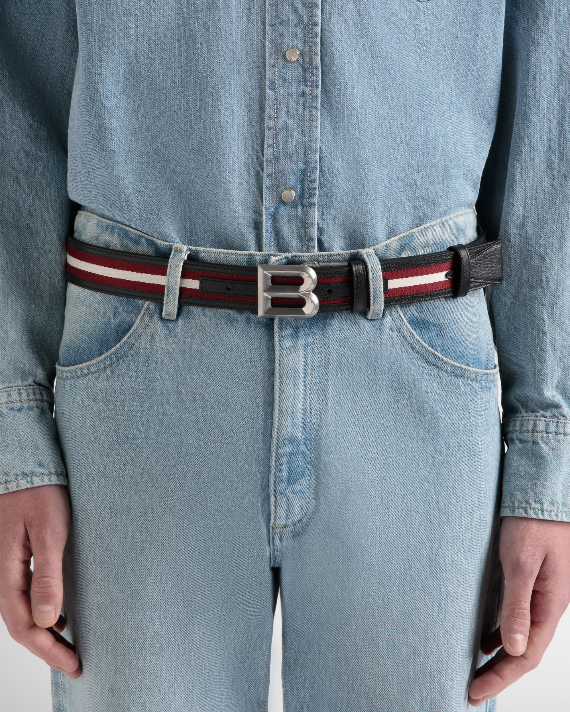 Bally Global - B Bold 35mm Reversible Belt in Red White Red Fabric And Leather - Red