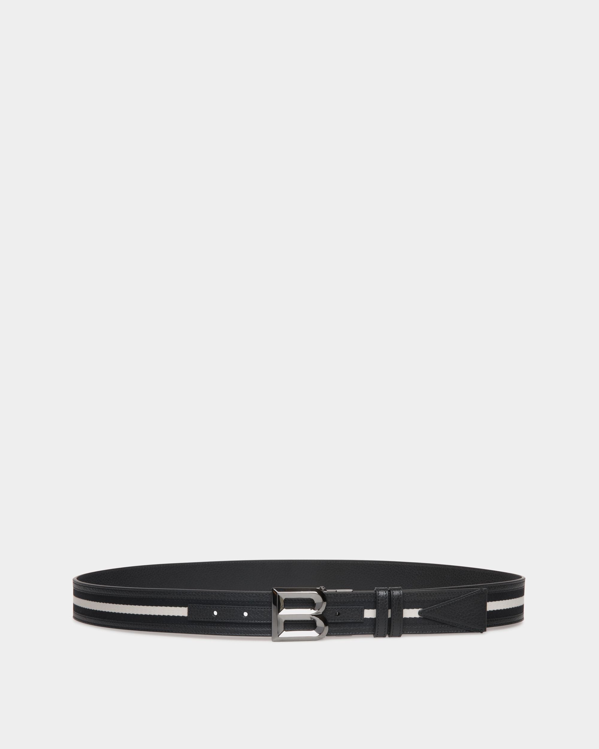 Bally Global - Cinturón Reversible B Bold 35 Mm De Tela Y Piel Negra Y Blanca - Negro