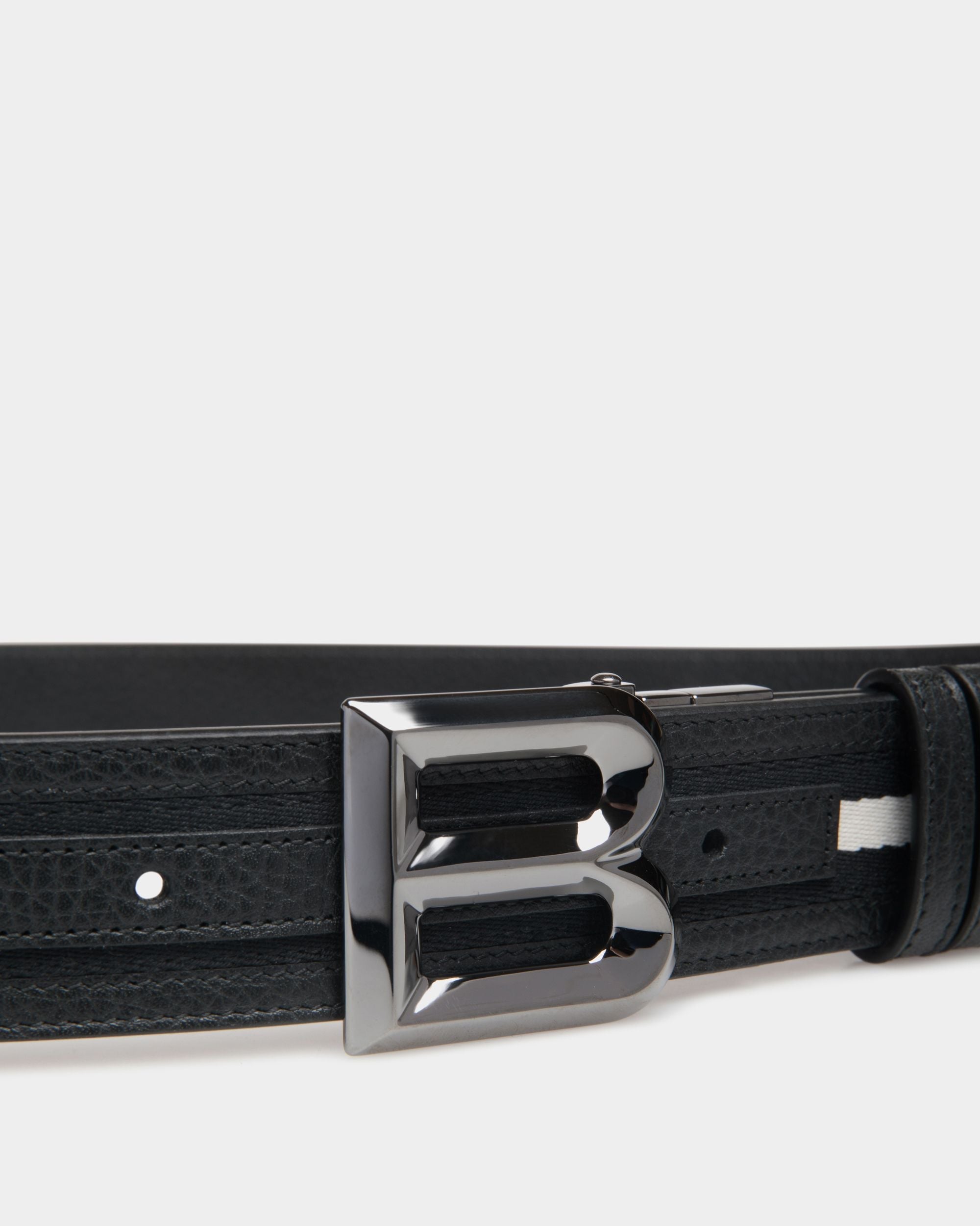 Bally Global - Cinturón Reversible B Bold 35 Mm De Tela Y Piel Negra Y Blanca - Negro