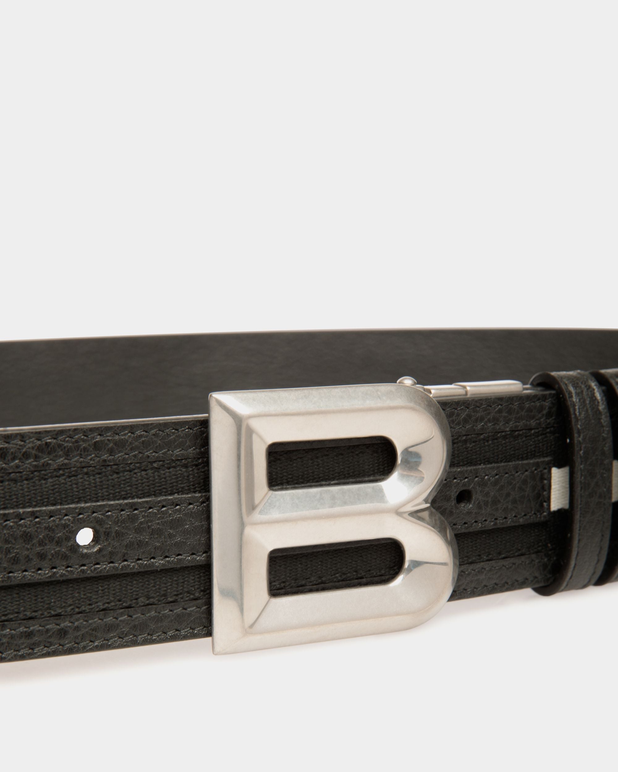 Bally Global - B Bold 40mm Reversible Belt in Black and White Fabric And Leather - Black