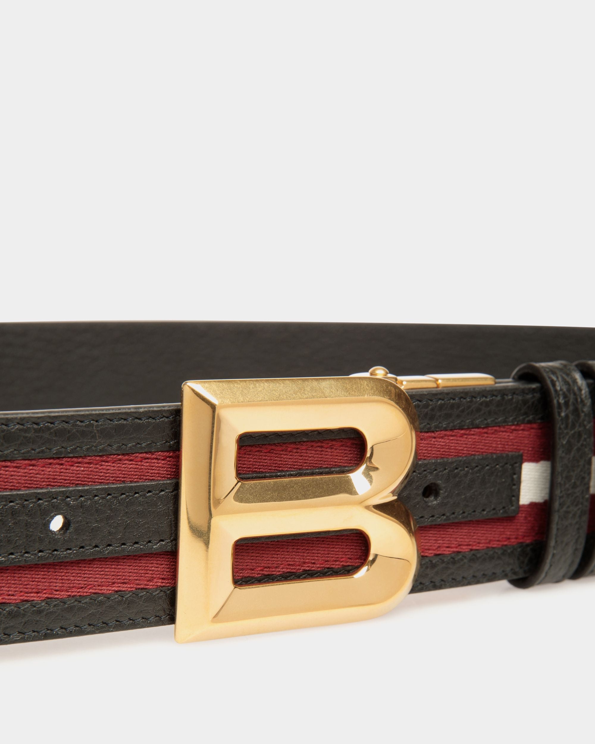 Bally Global - B Bold 40mm Reversible Belt in Red and White Fabric And Black Leather - Multicolor