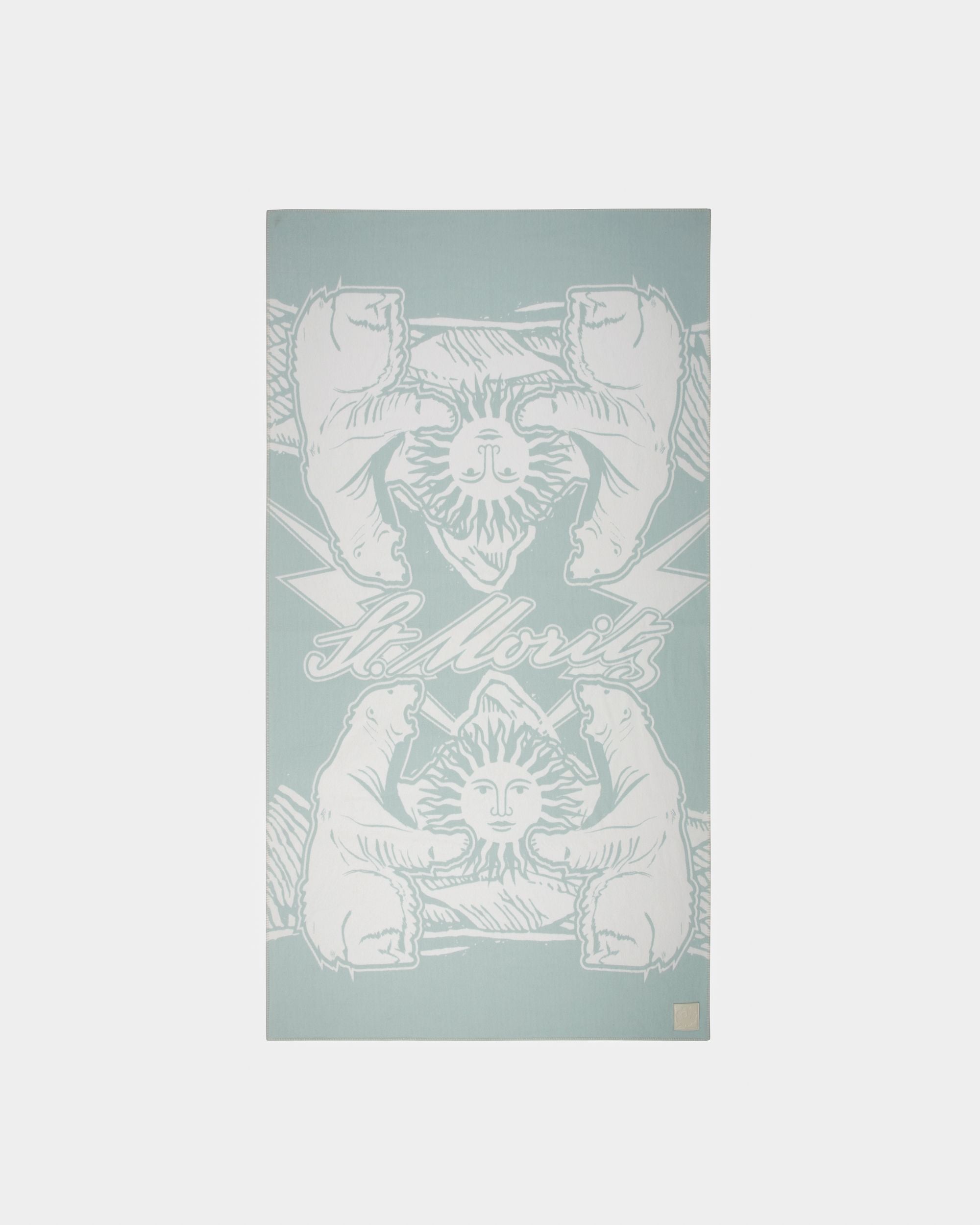 Bally Global - Wool Jacquard Shawl In Light Blue And Bone - Blue