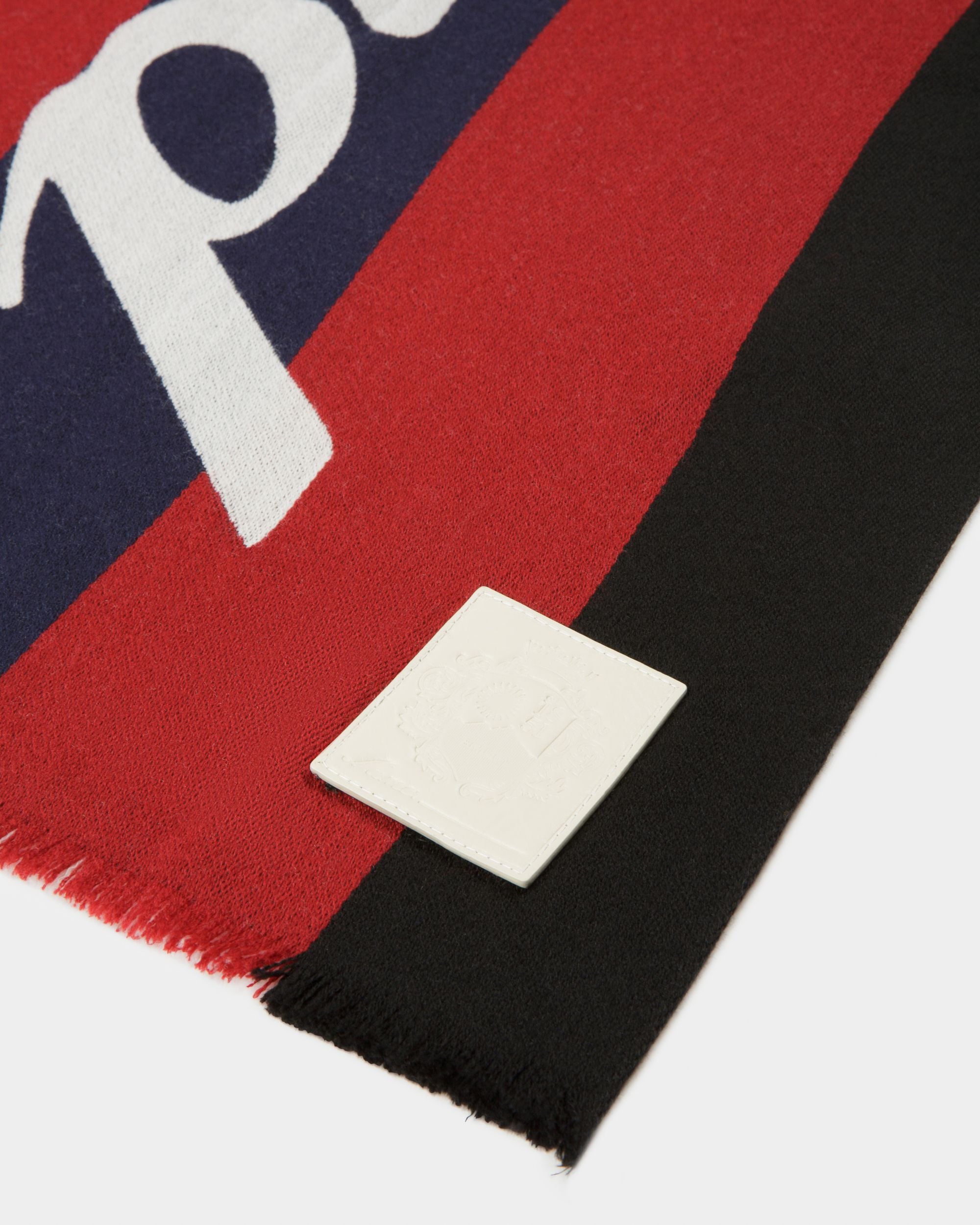 Bally Global - Wool Jacquard Scarf In Red & Navy - Multicolor