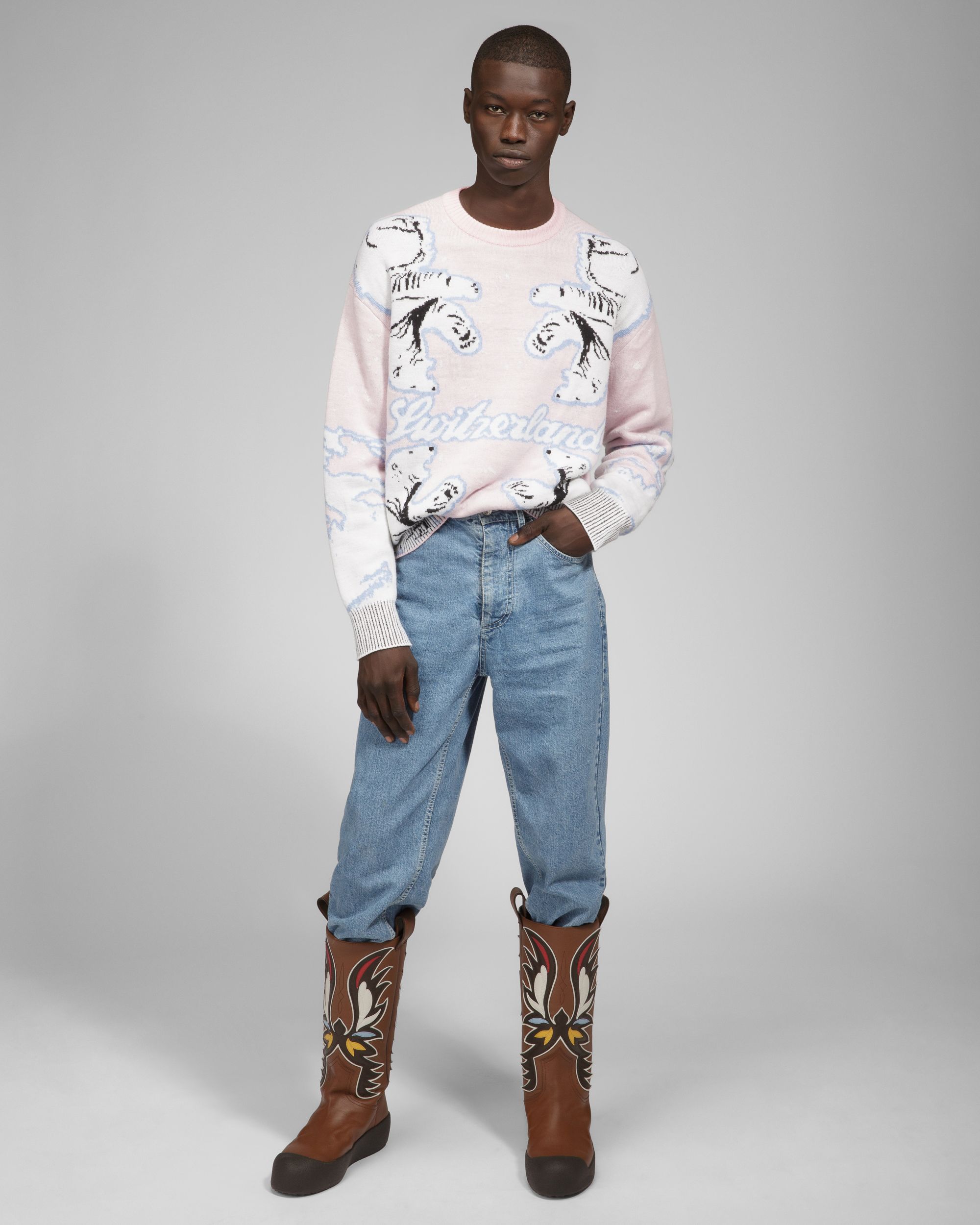 Bally Global - Merino Wool Crew Neck In Pink & Bone - Multicolor