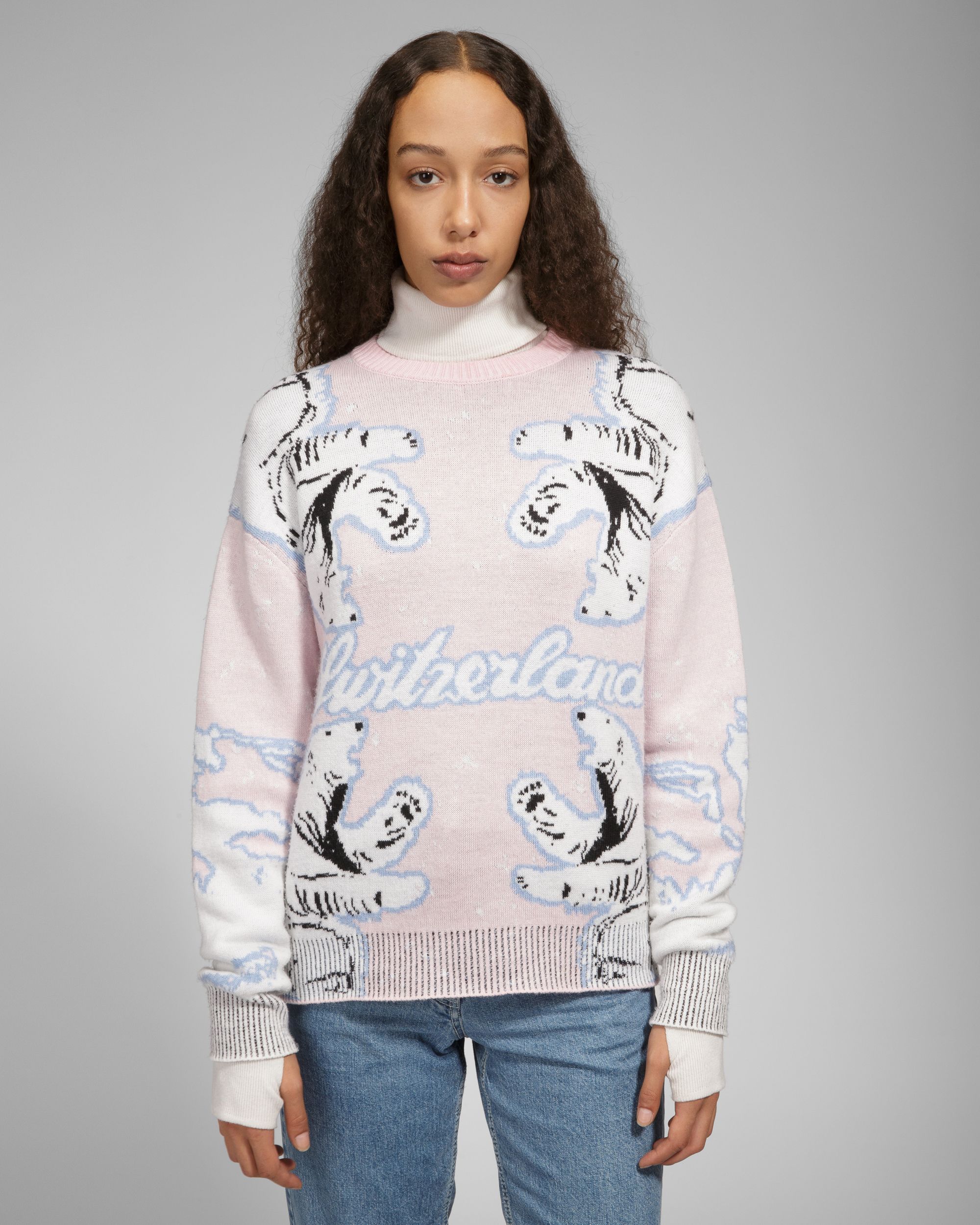Bally Global - Merino Wool Crew Neck In Pink & Bone - Multicolor