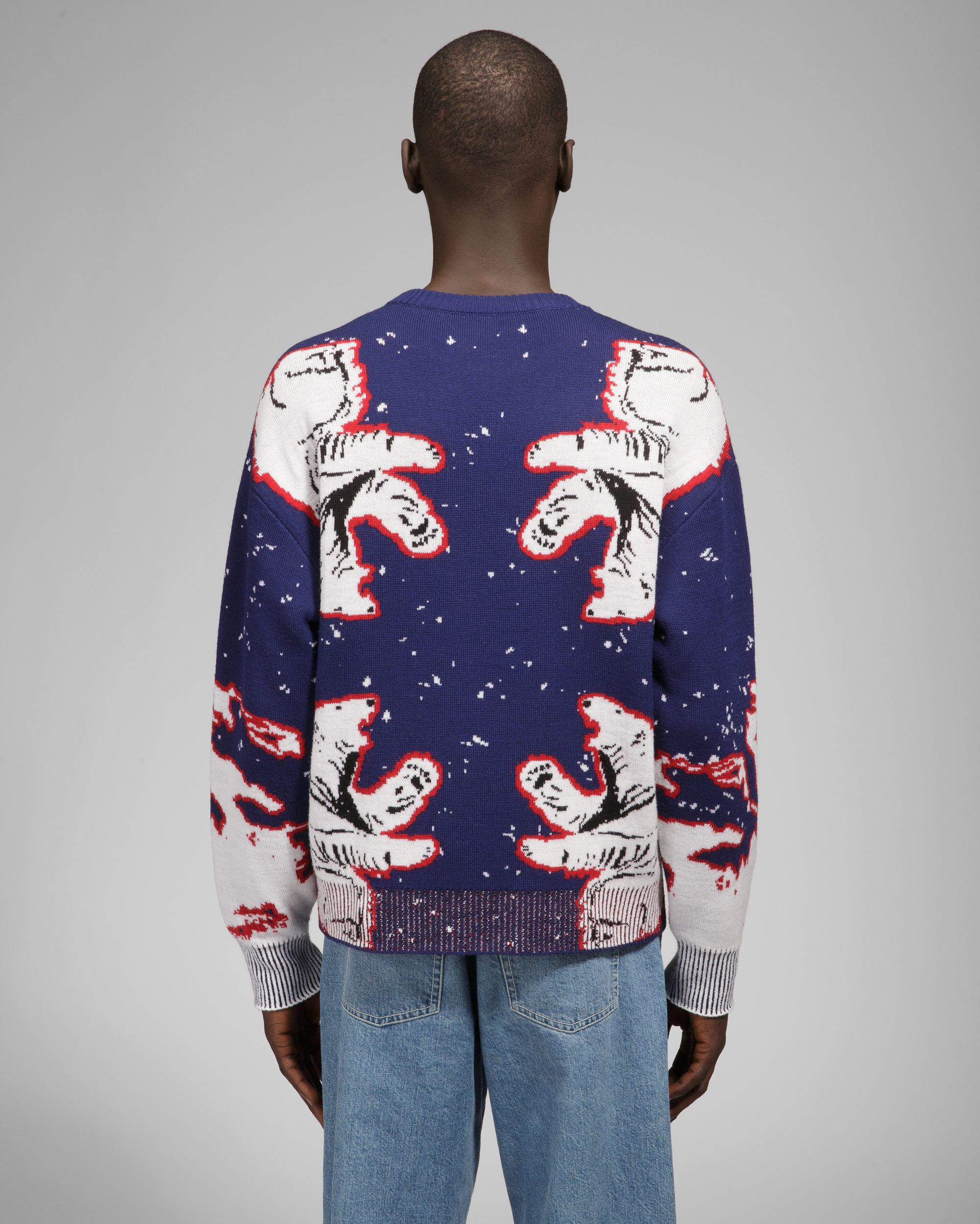 Bally Global - Merino Wool Crew Neck In Navy & Bone - Multicolor
