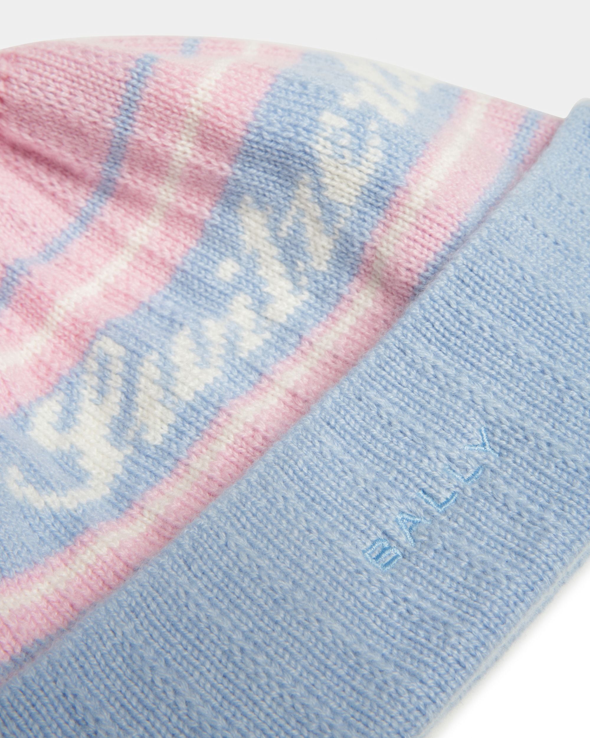 Bally Global - Wool Jacquard Hat In Light Blue & Pink - Multicolor