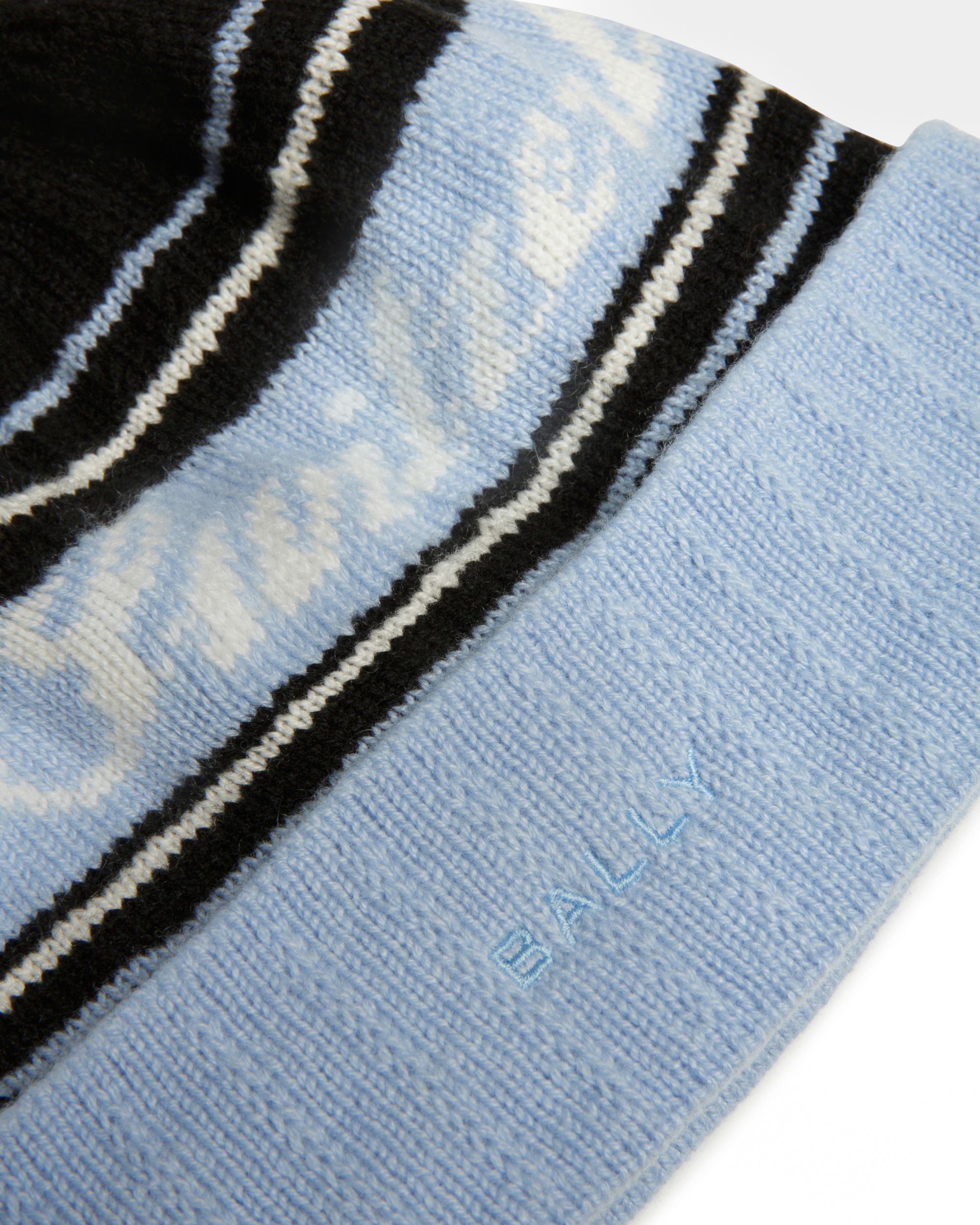 Bally Global - Bonnet Switzerland En Laine Jacquard Bleu Clair Et Noir - Multicolore
