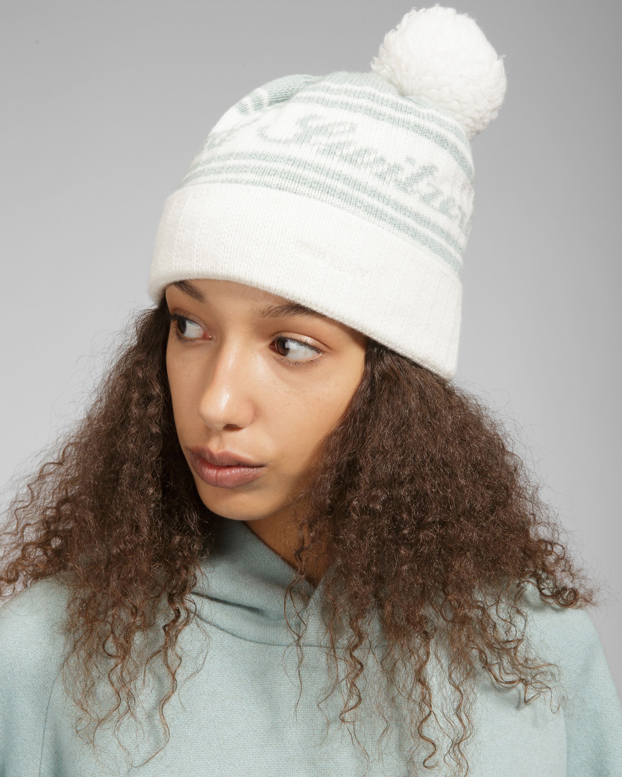 Bally Global - Wool Jacquard Hat In Light Blue & Bone - Multicolor