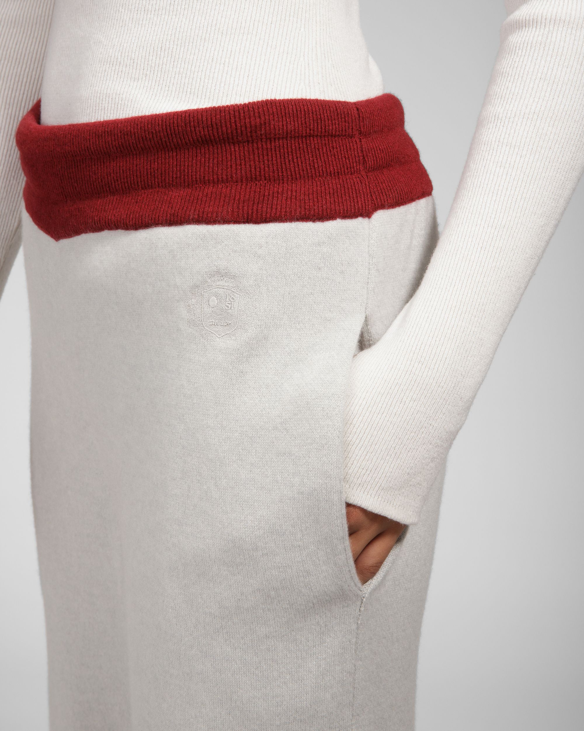 Bally Global - Curling Collection Pants in Light Grey and Red Cashmere - Multicolor