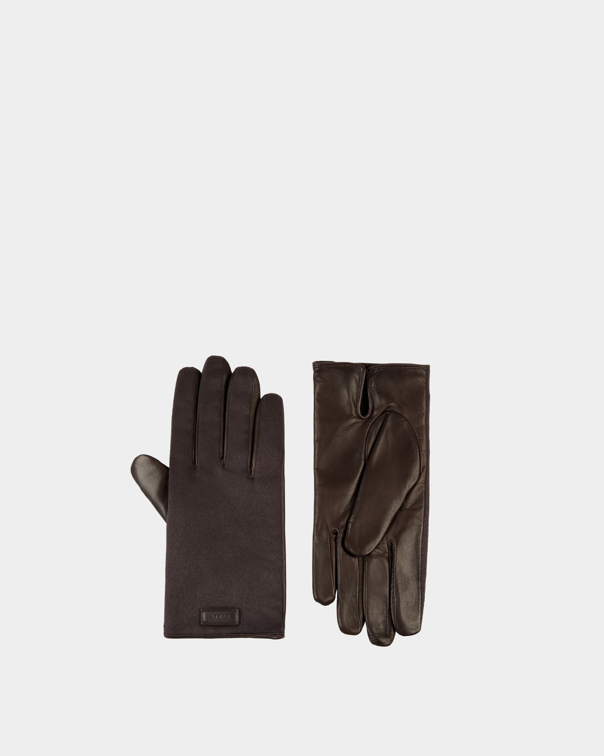 Bally Global - Gloves With Logo In Ebano Cashmere And Leather - Brown