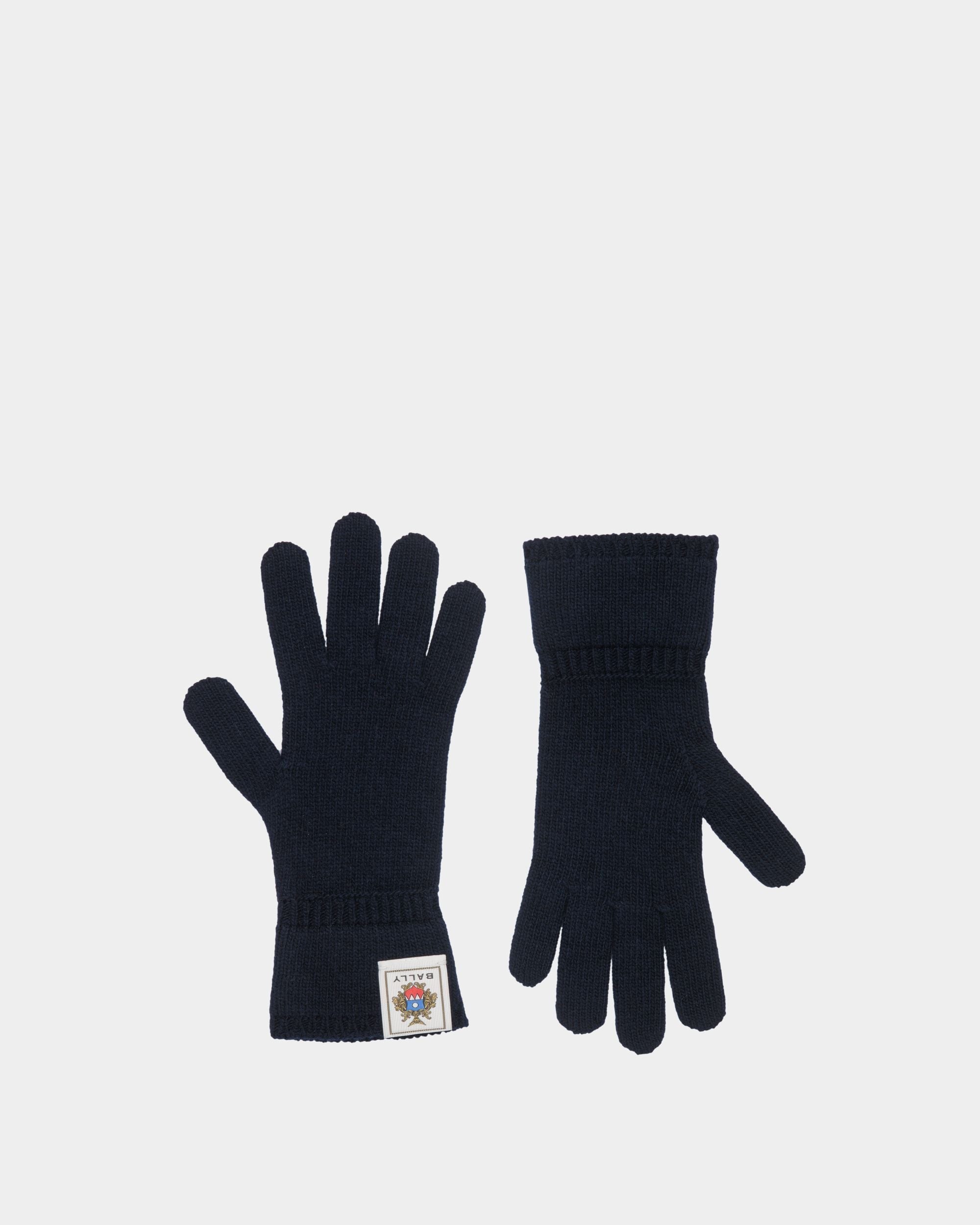 Bally Global - Gloves With Bally Crest Logo In Navy Blue Wool - Blue