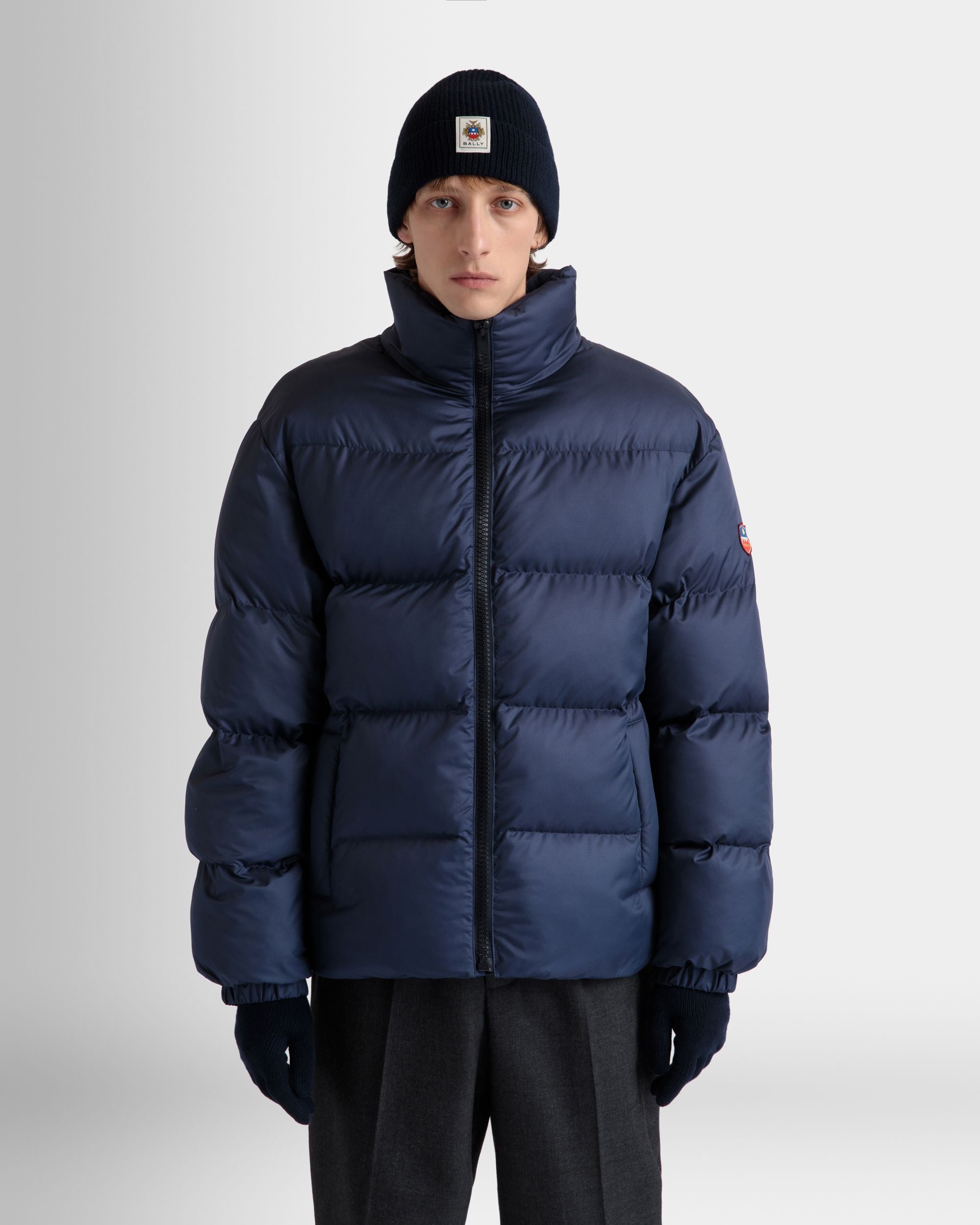 Bally Global - Gloves With Bally Crest Logo In Navy Blue Wool - Blue