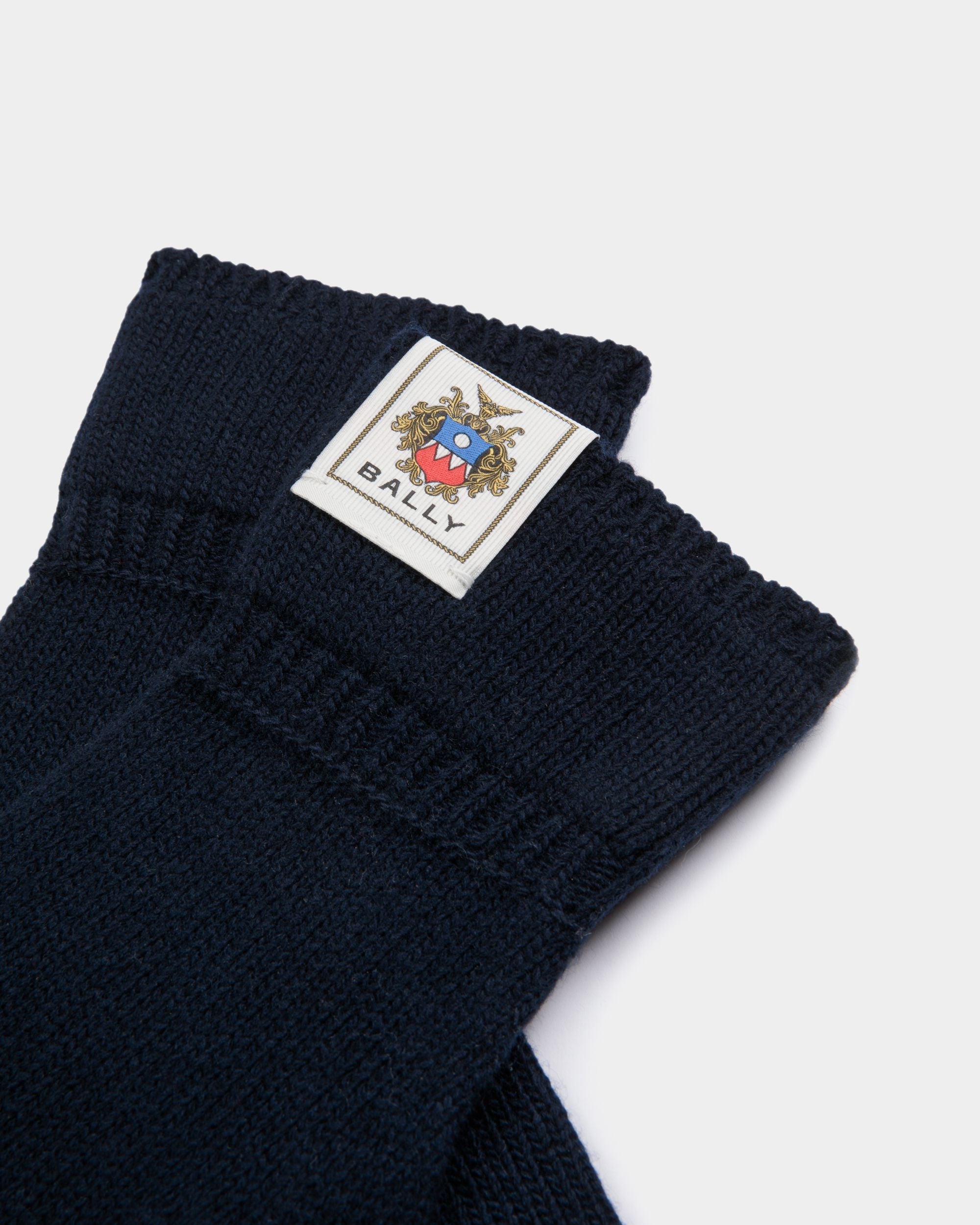 Bally Global - Gloves With Bally Crest Logo In Navy Blue Wool - Blue