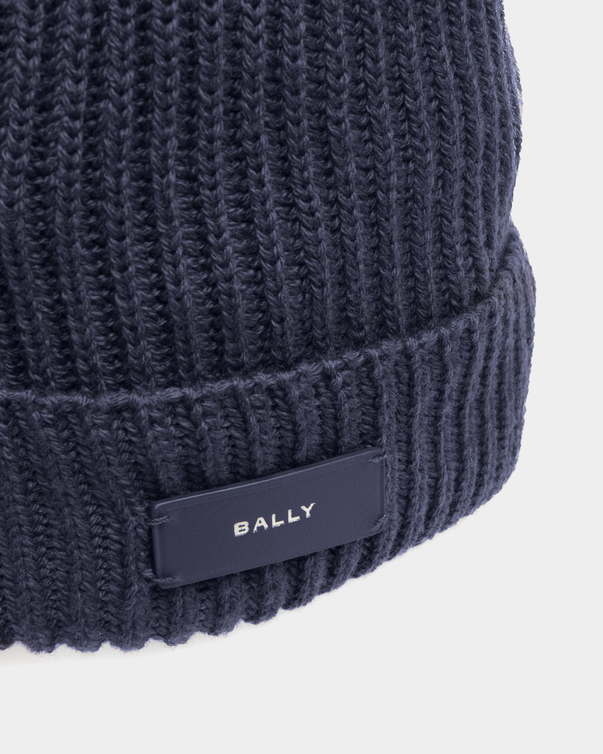 Bally Global - Ribbed Beanie Hat In Midnight Wool - Blue