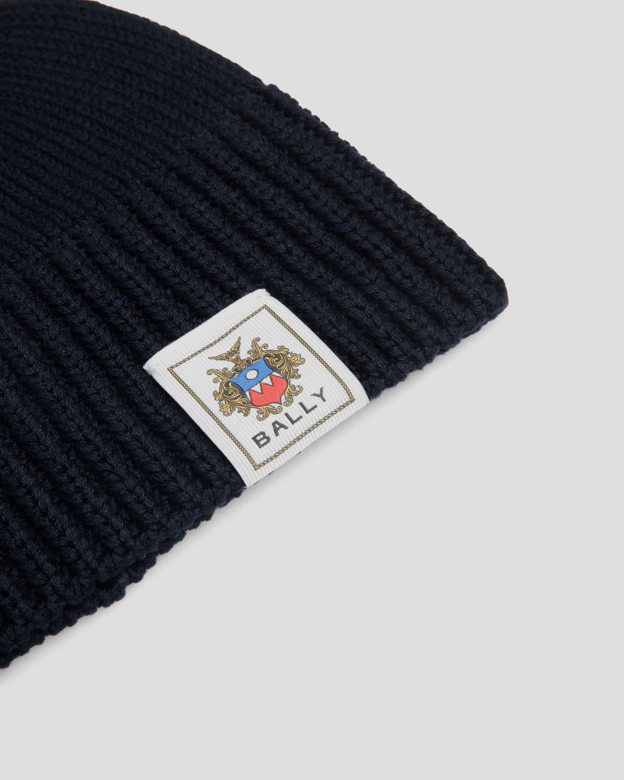 Bally Global - Beanie With Bally Crest in Navy Blue Cotton - Blue