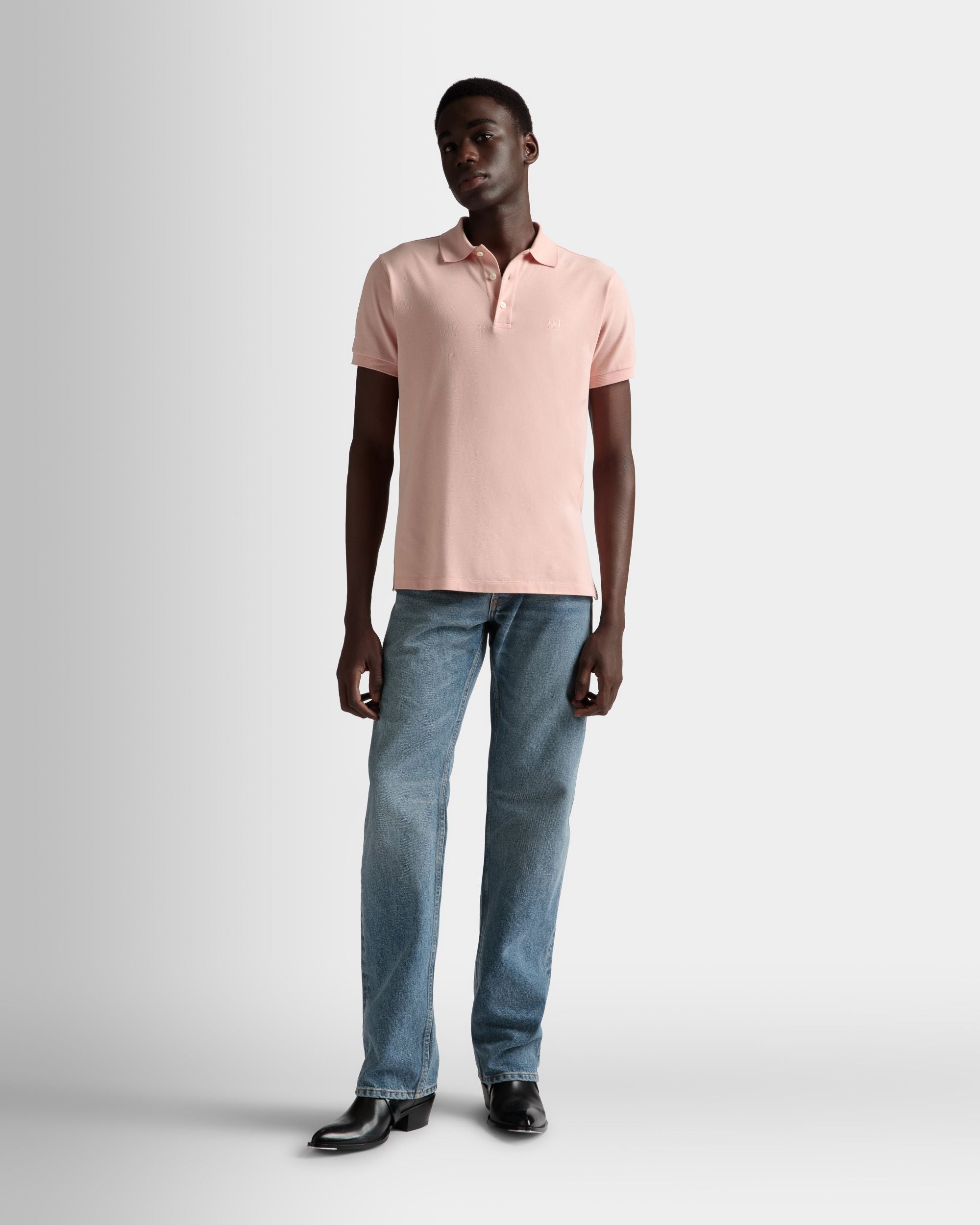 Bally Global - Short Sleeve Polo In Dusty Petal Cotton - Pink