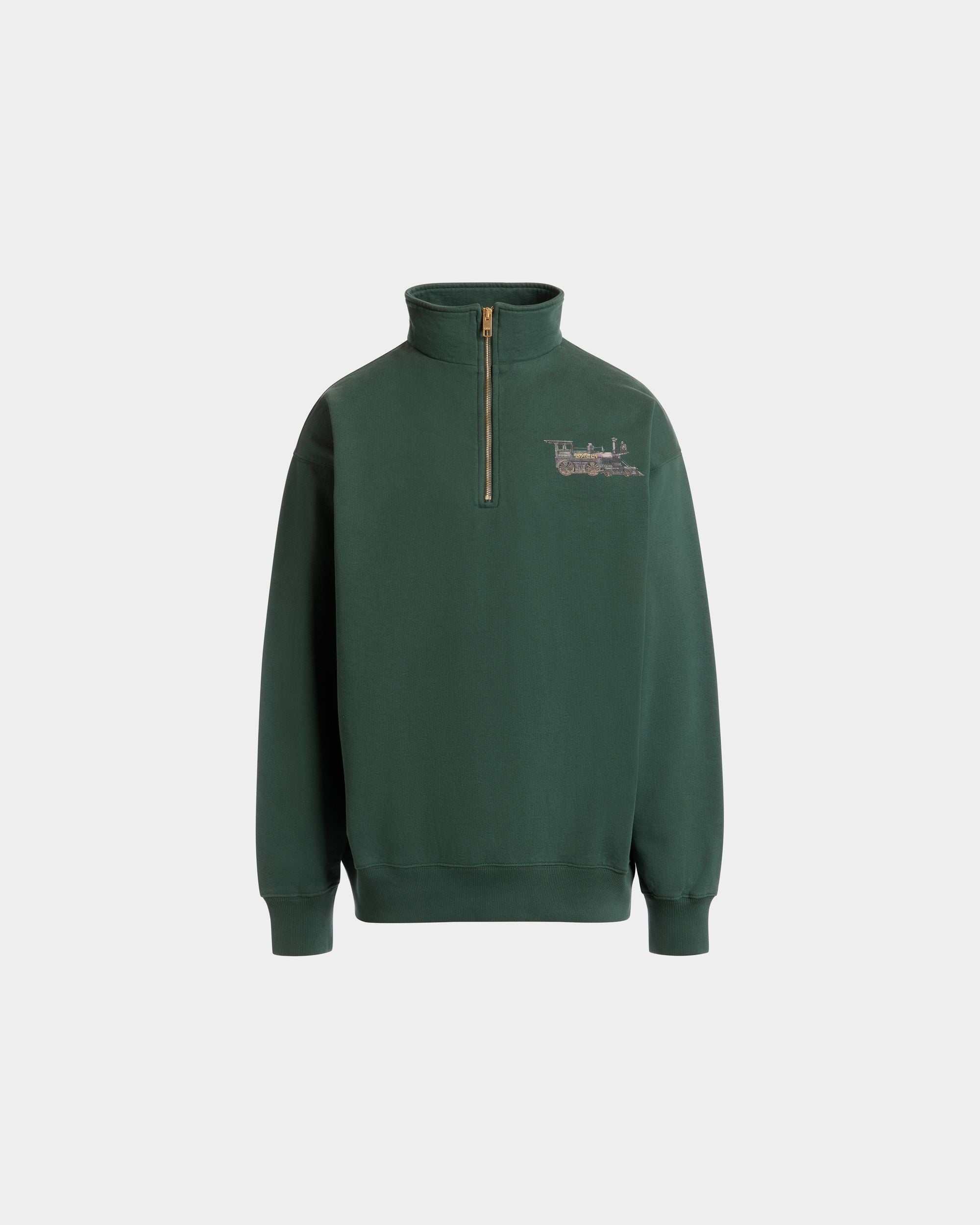 Bally Global - Sudadera De Cuello Alto De Algodón Verde Con Bordado Train - Verde