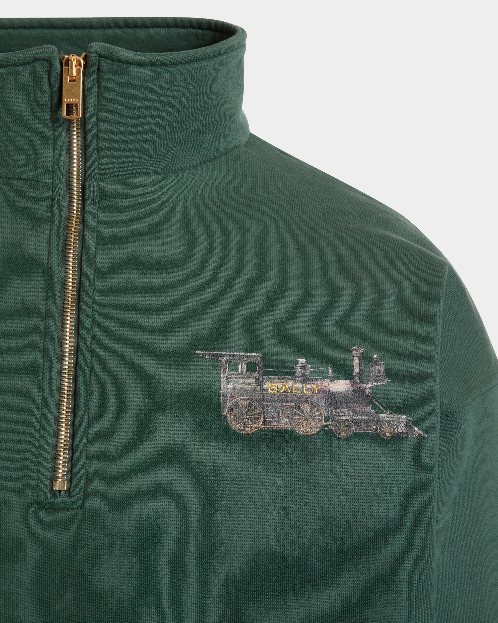 Bally Global - Sudadera De Cuello Alto De Algodón Verde Con Bordado Train - Verde
