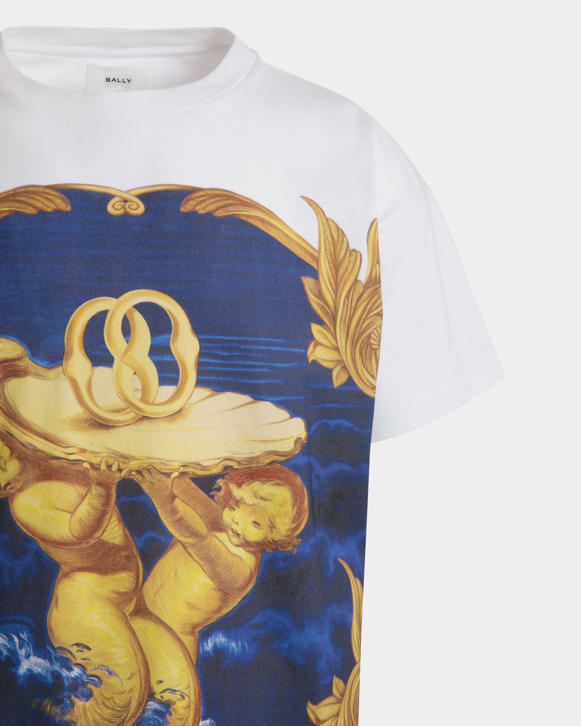 Bally Global - T-shirt in White Cotton with an Emblem Print - Blanco