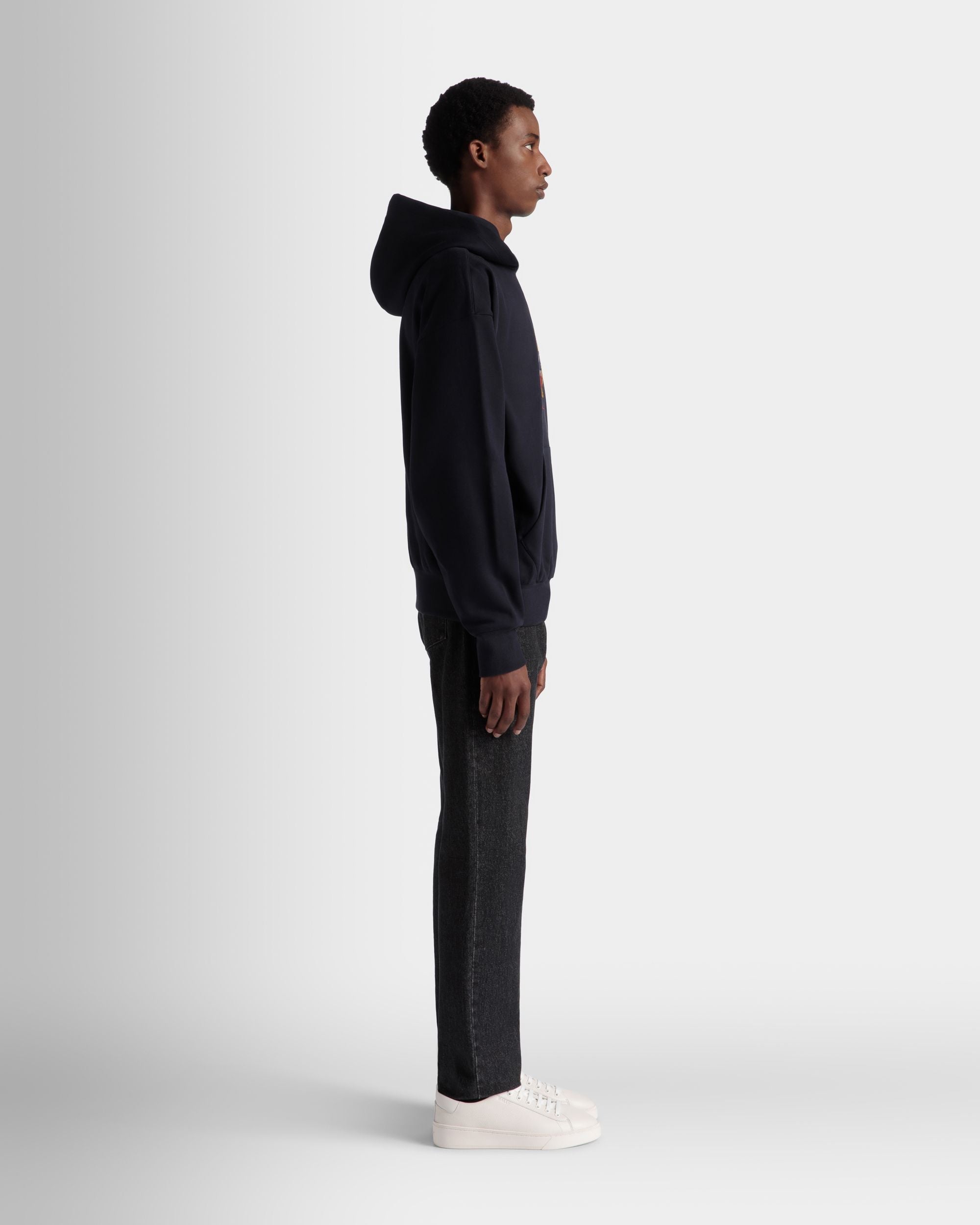 Bally Global - Hoodie With Bally Crest Logo In Navy Blue Cotton - Azul