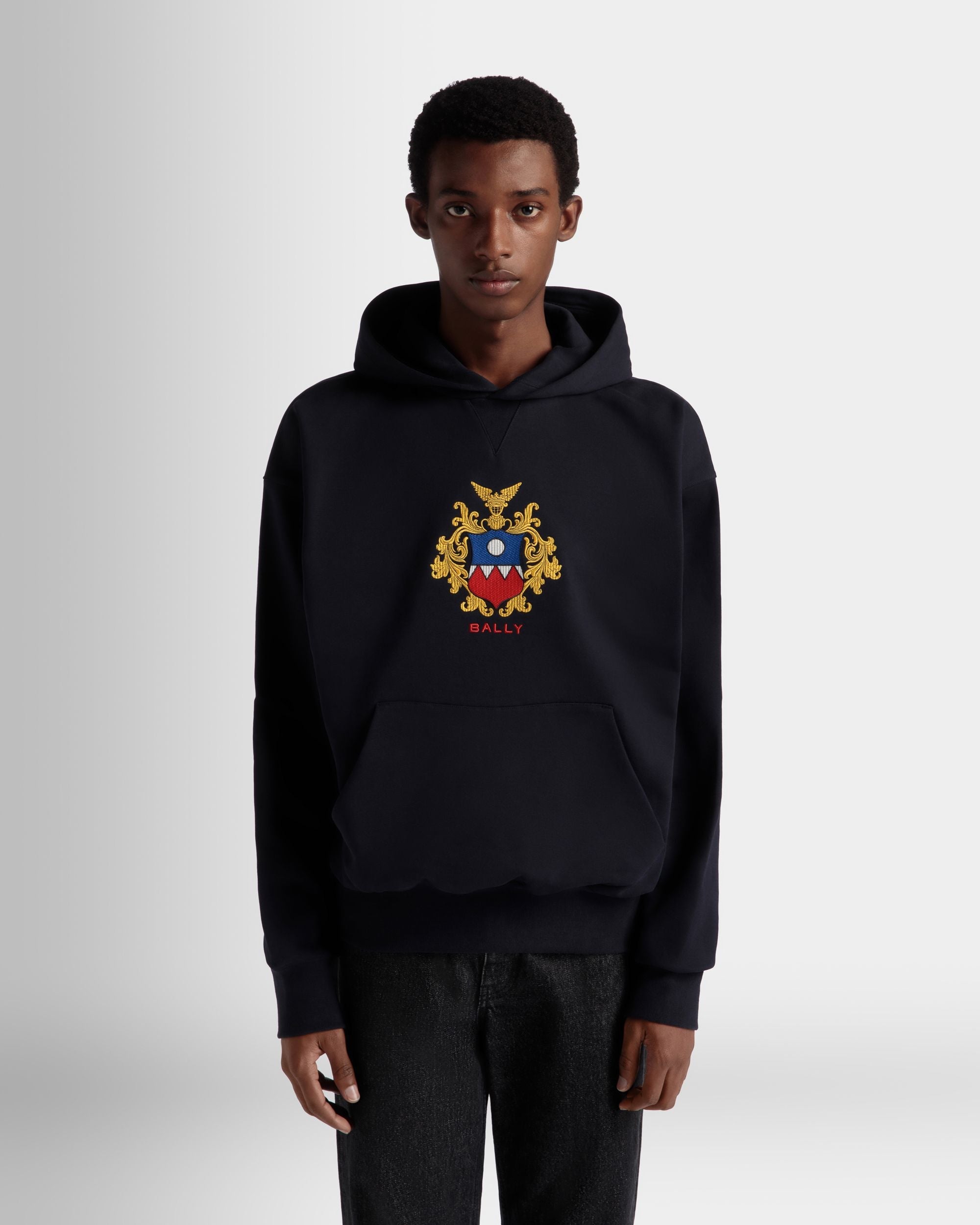 Bally Global - Hoodie With Bally Crest Logo In Navy Blue Cotton - Azul
