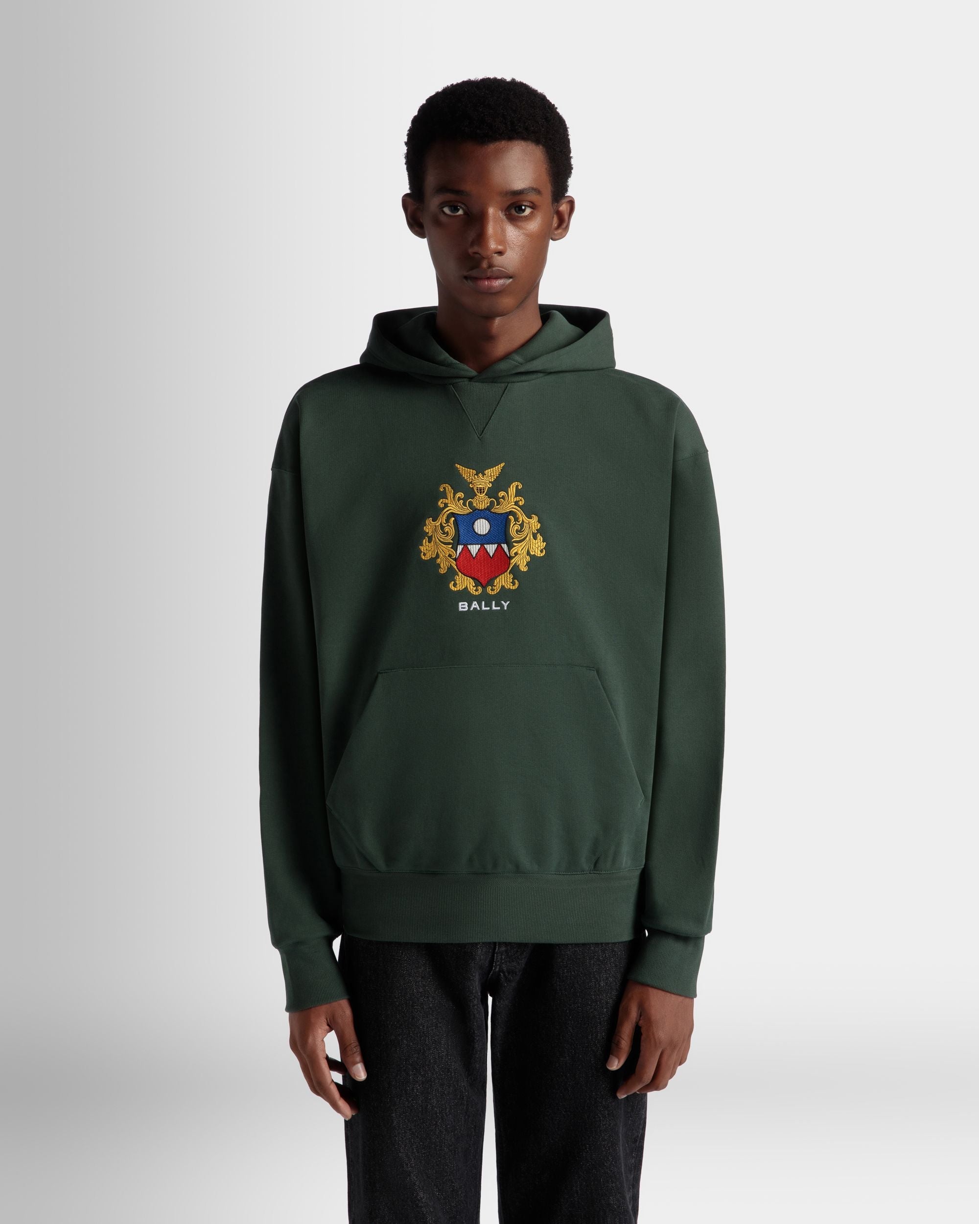Bally Global - Hoodie With Bally Crest Logo In Bottle Green Cotton - Green