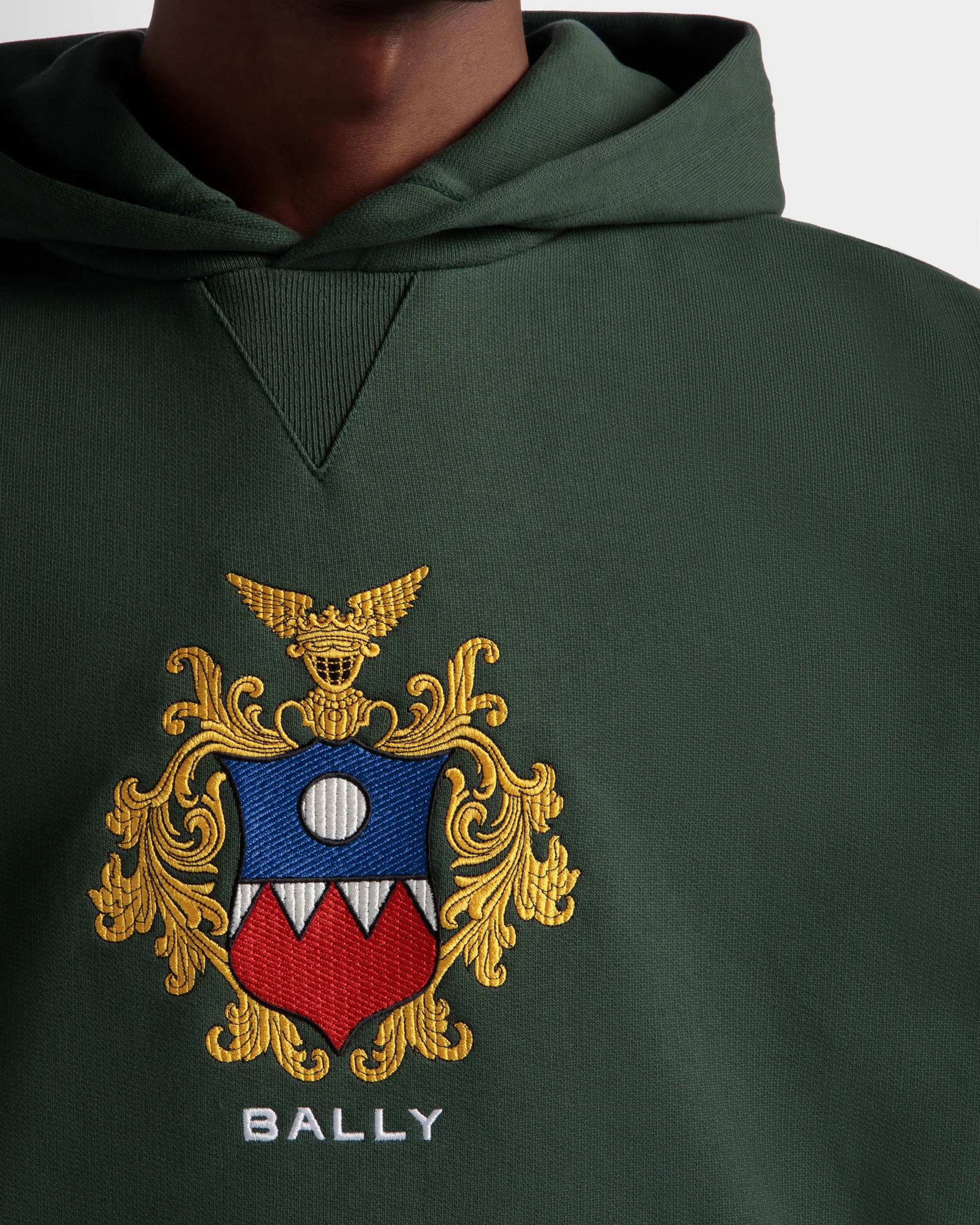 Bally Global - Hoodie With Bally Crest Logo In Bottle Green Cotton - Green