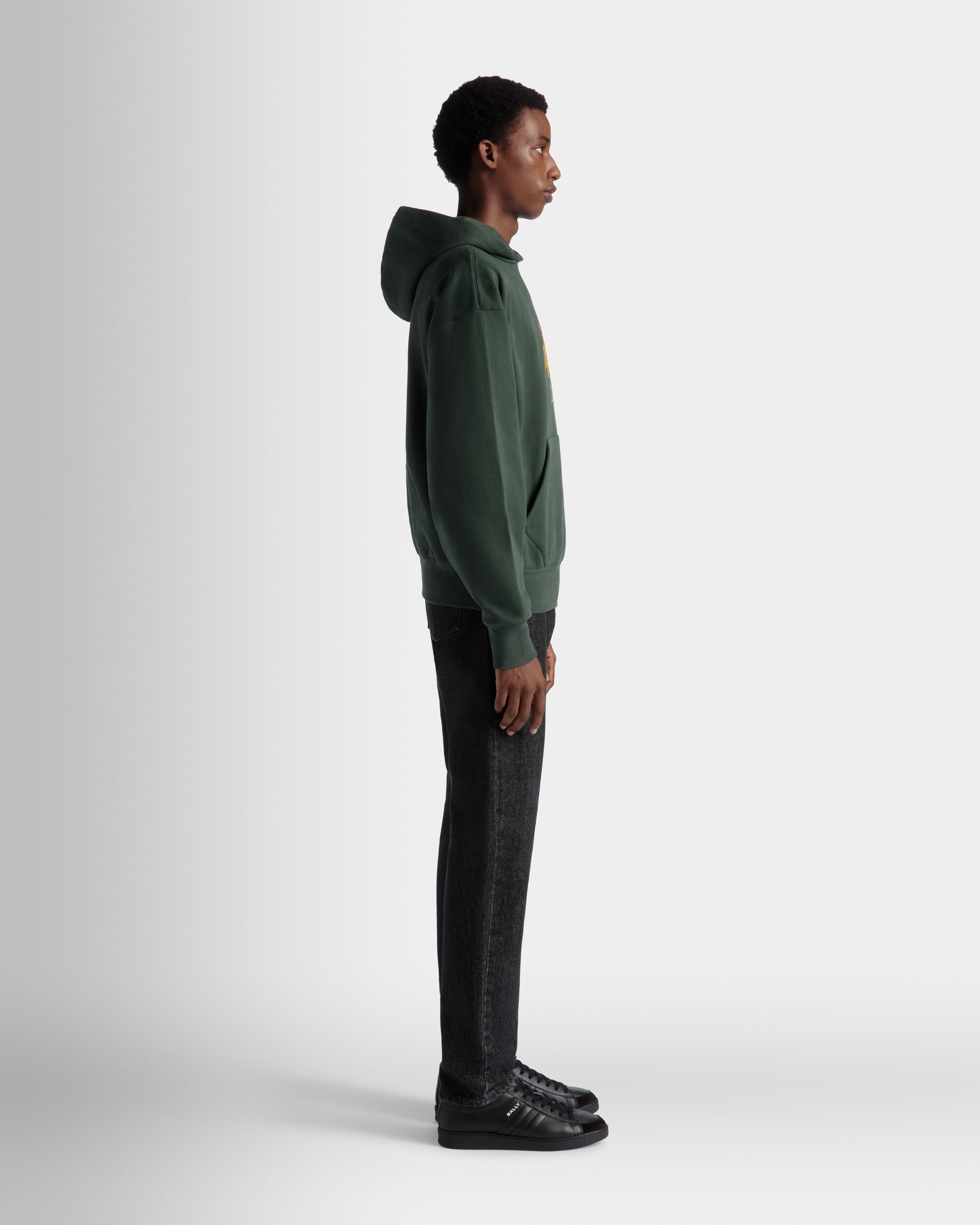Bally Global - Hoodie With Bally Crest Logo In Bottle Green Cotton - Green