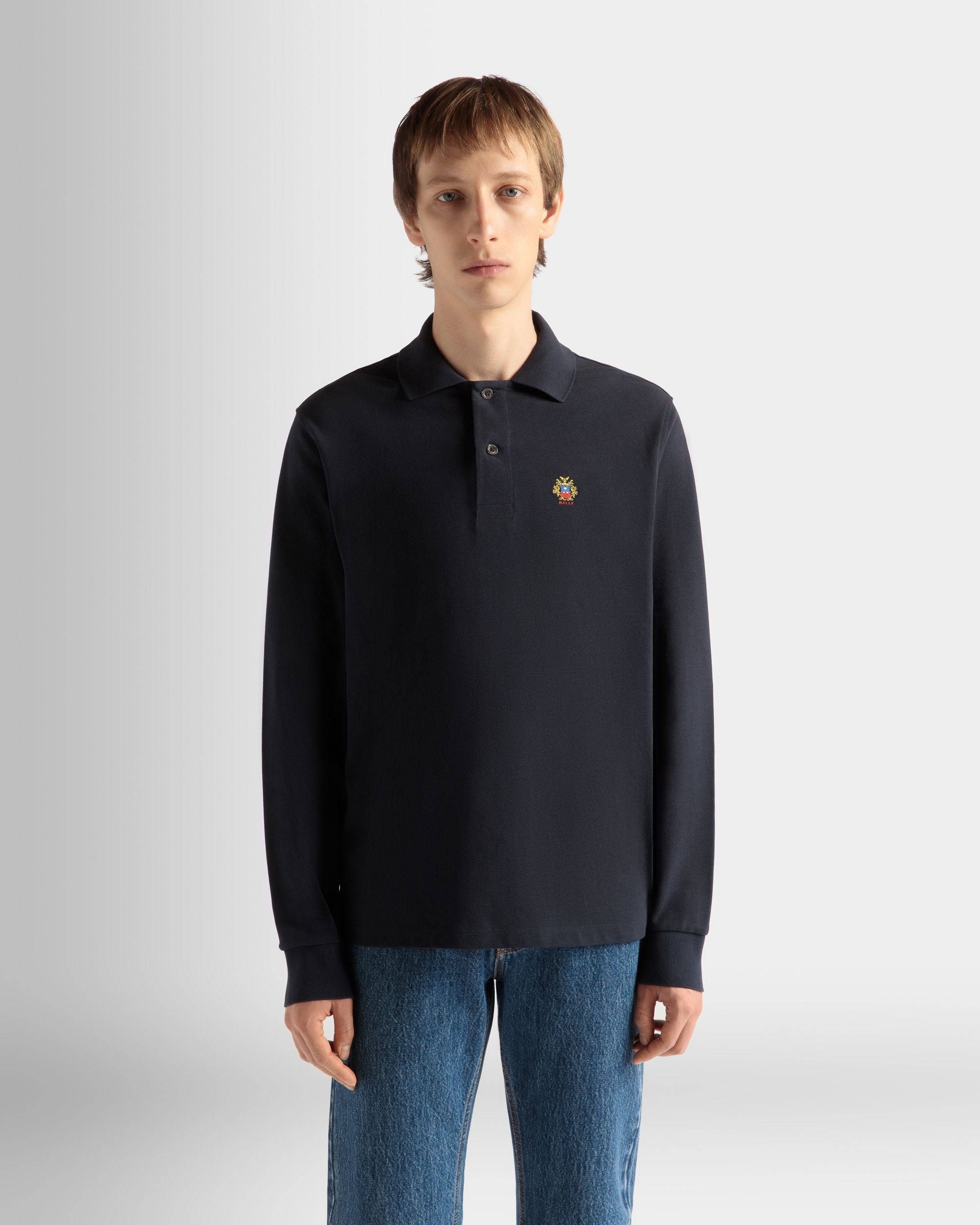 Bally Global - Polo À Manches Longues Pour Homme En Coton Navy Blue - Bleu