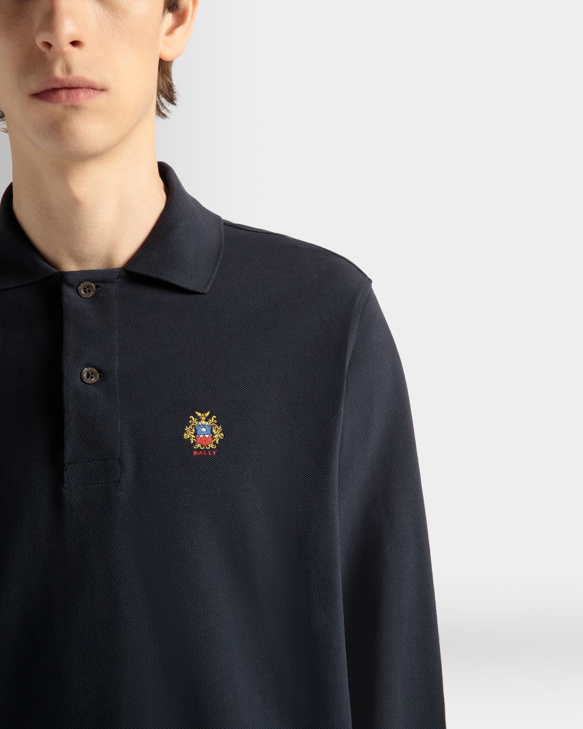 Bally Global - Polo À Manches Longues Pour Homme En Coton Navy Blue - Bleu