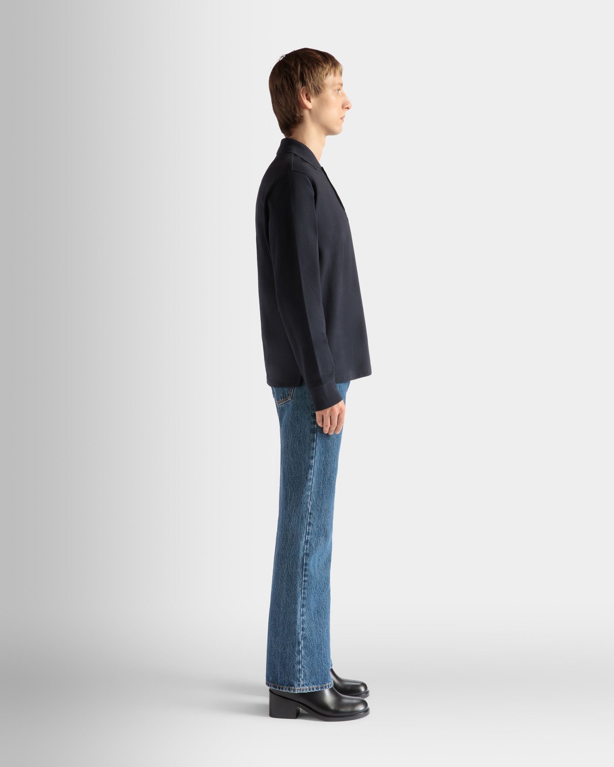 Bally Global - Polo À Manches Longues Pour Homme En Coton Navy Blue - Bleu