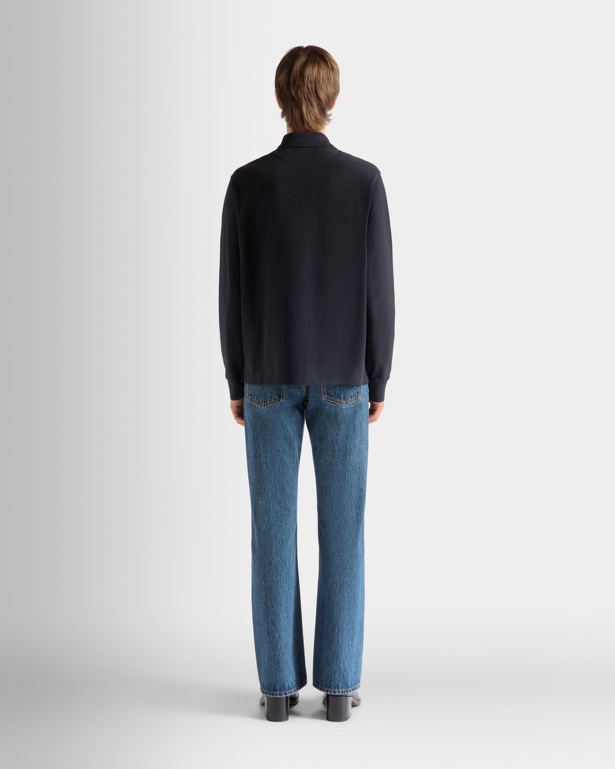 Bally Global - Polo À Manches Longues Pour Homme En Coton Navy Blue - Bleu