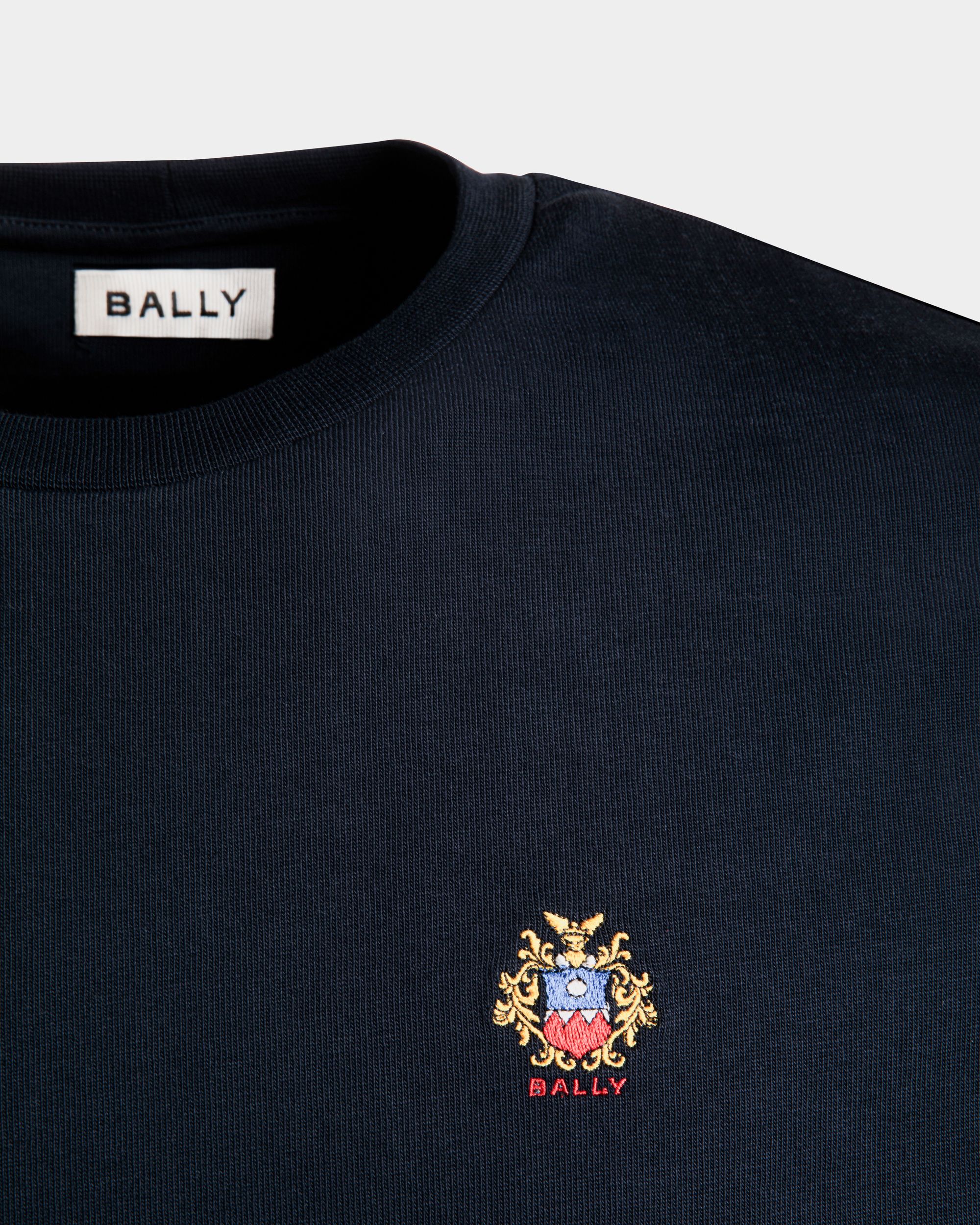 Bally Global - T-Shirt With a Bally Crest Logo In Navy Blue Cotton - Blue