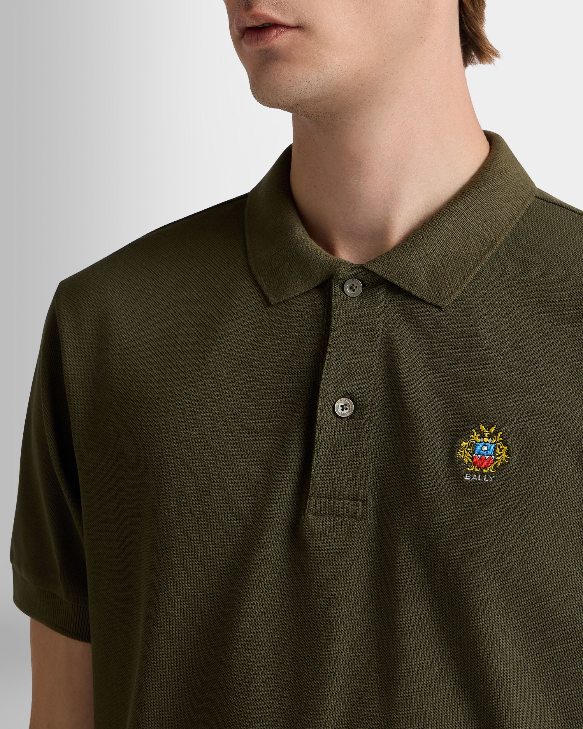 Bally Global - Polo Shirt in Military Green Cotton With a Bally Crest - Green