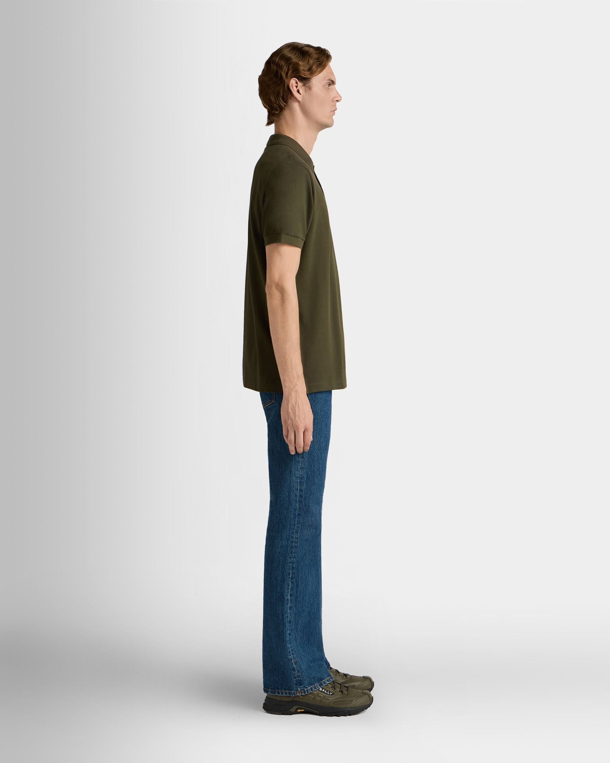 Bally Global - Polo Shirt in Military Green Cotton With a Bally Crest - Green
