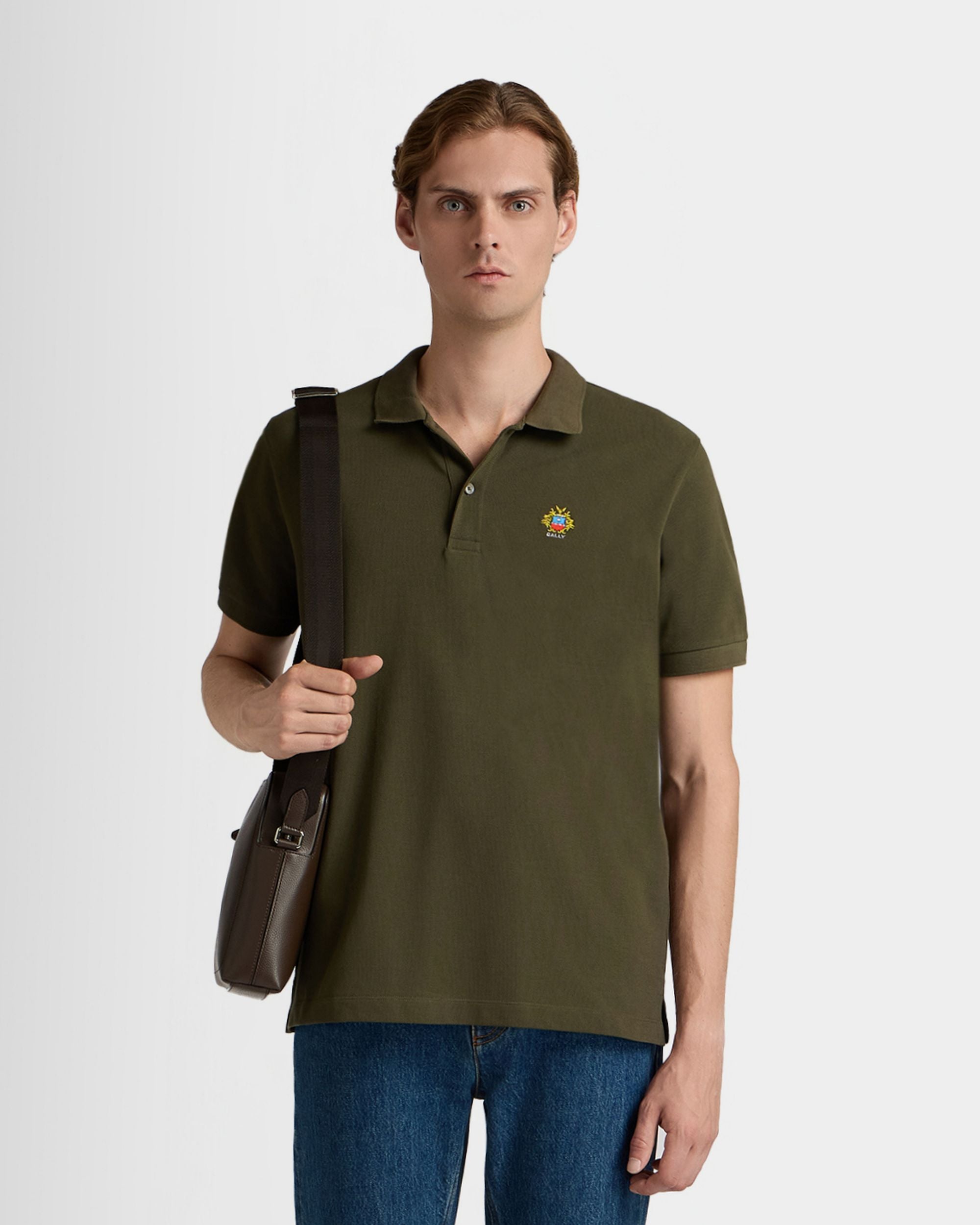 Bally Global - Polo Shirt in Military Green Cotton With a Bally Crest - Green