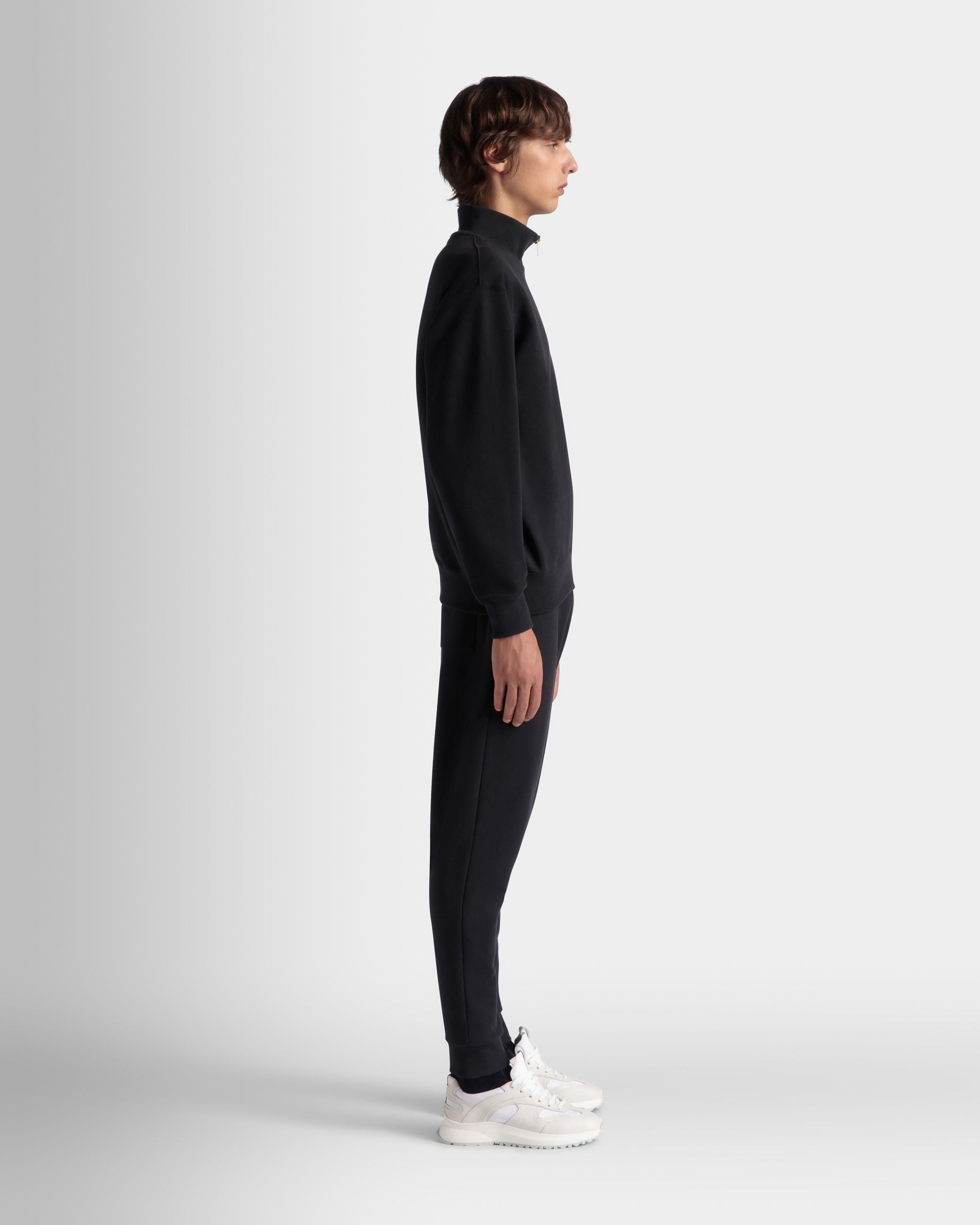 Bally Global - Sweat-Shirt À Col Camionneur Avec Logo Bally Crest En Coton Navy Blue - Bleu