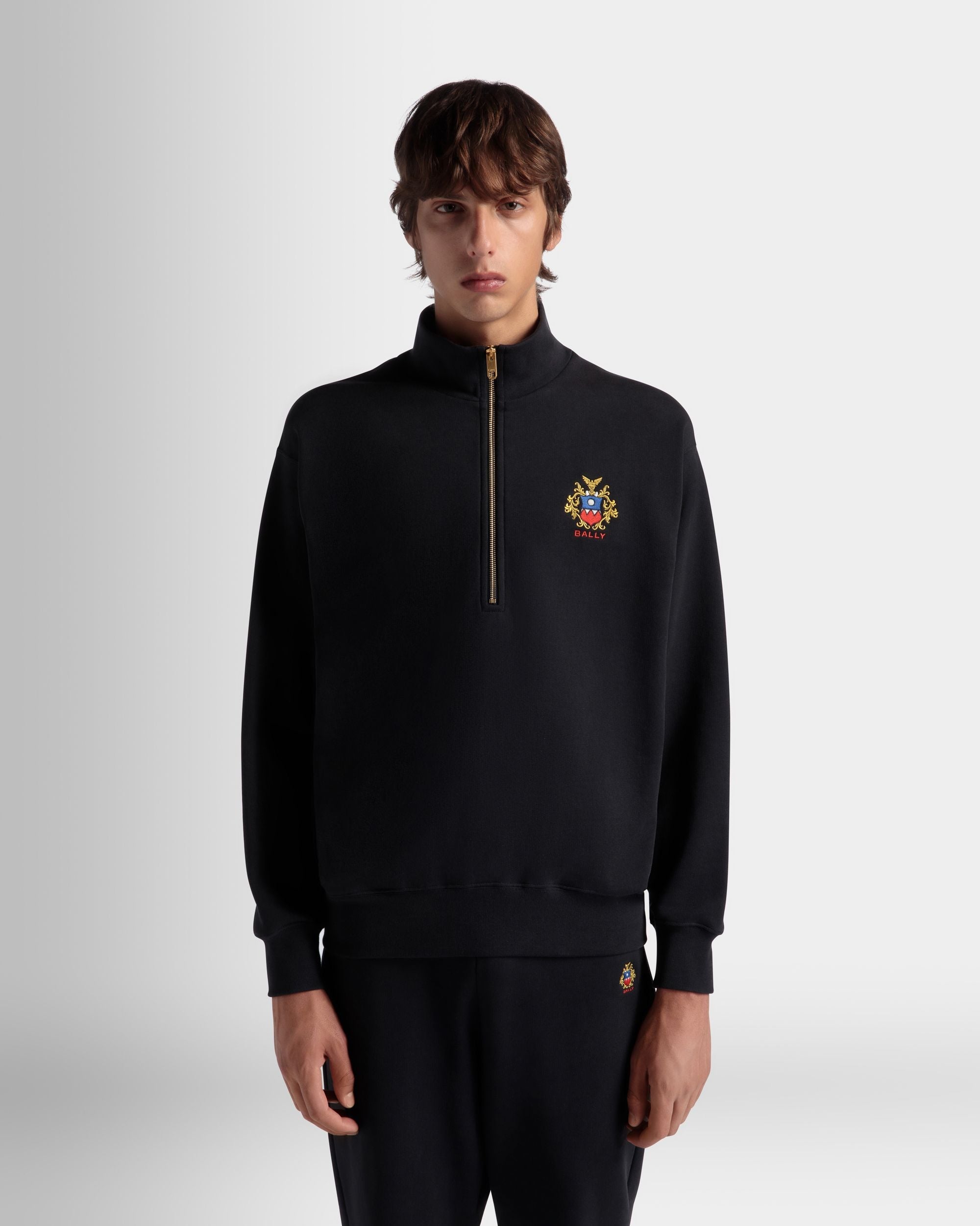 Bally Global - Sweat-Shirt À Col Camionneur Avec Logo Bally Crest En Coton Navy Blue - Bleu