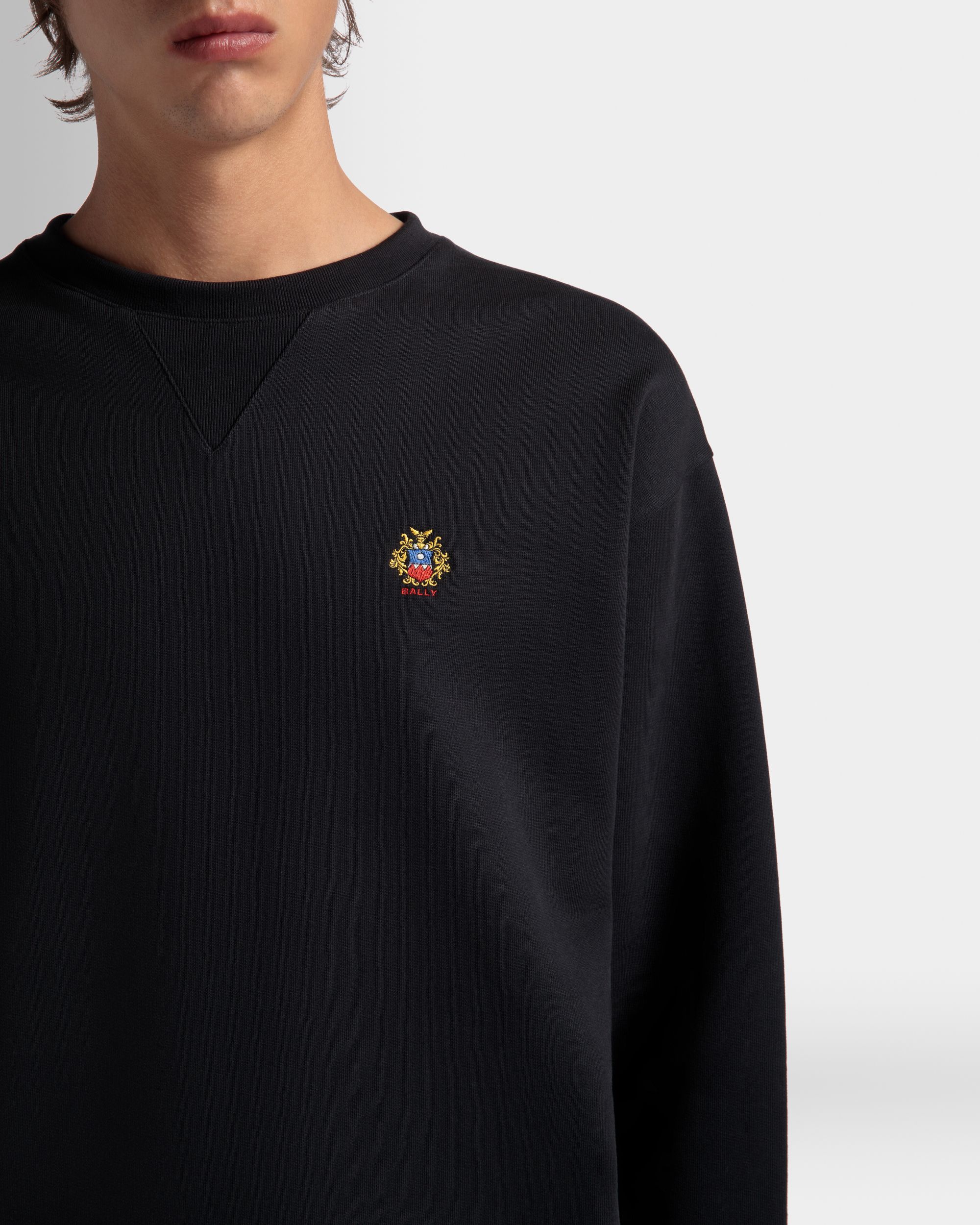 Bally Global - Crewneck Sweatshirt With a Bally Crest Logo In Navy Blue Cotton - Blue